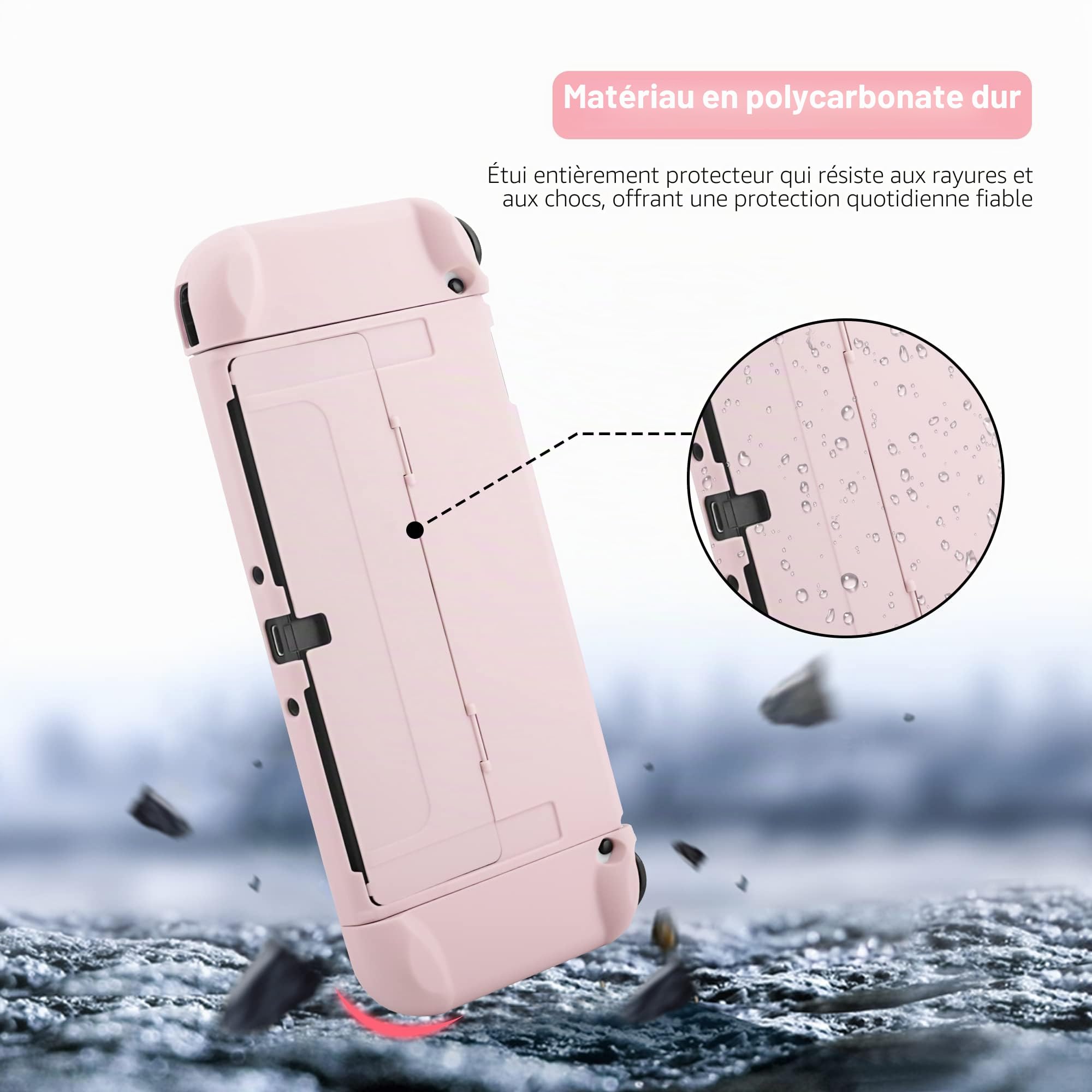 RHOTALL Coque de Protection Compatible avec Nintendo Switch OLED, Station d'accueil pour Console Switch OLED et Grip, Accessoires Mignons pour Switch OLED avec Prise en Main Confortable – Rose