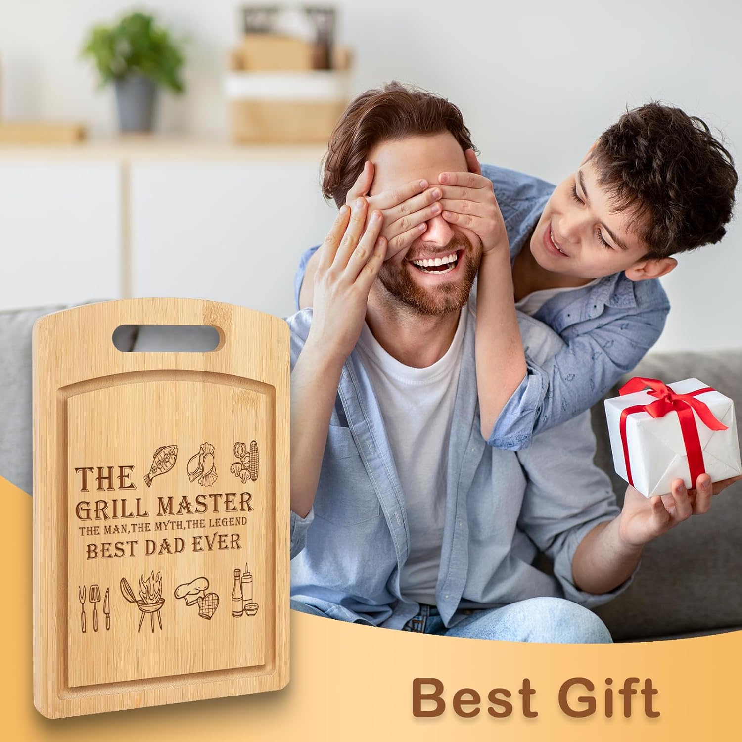 Joeyan Fathers Day Gift, Birthday Gifts for Dad, Engraved Wooden Cutting Board Present for Dad, Personalized BBQ Chopping Board for Grill Master, Best Dad Ever Grilling Gift for Grandpa Him Men - Image 6