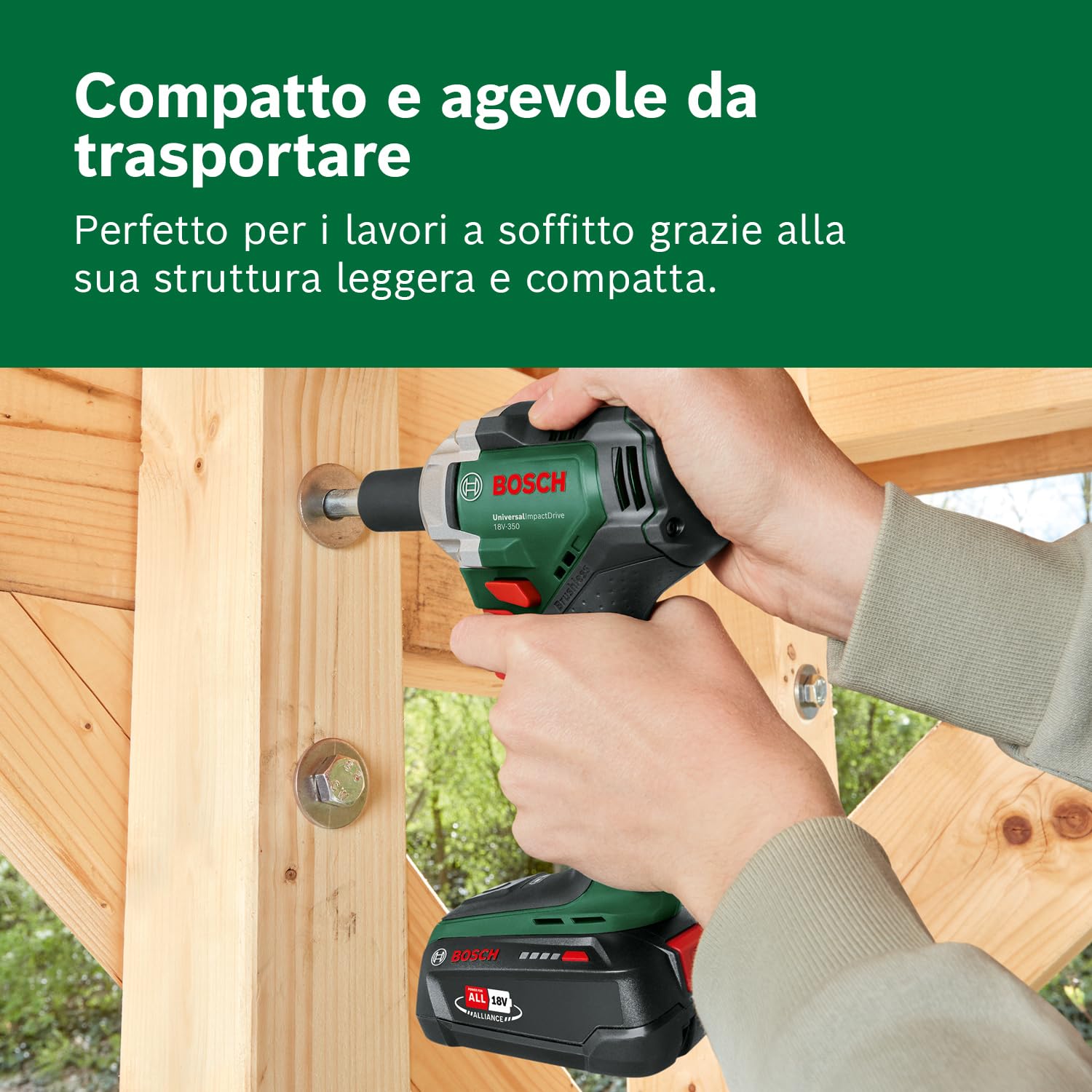 Bosch Avvitatore a massa battente a batteria UniversalImpactDrive 18V-350 (Serraggio e fissaggio potente per le costruzioni; coppia max.: 350 Nm; adattatore esagonale; set di dadi; senza batteria)