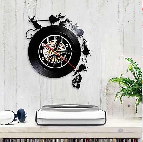 Miniatura 5 de Reloj de decoración de pared, 12 pulgadas11.8 in, disco de vinilo de rata, reloj de pared, reloj de animales 3D, ratón y queso, decoración de pared