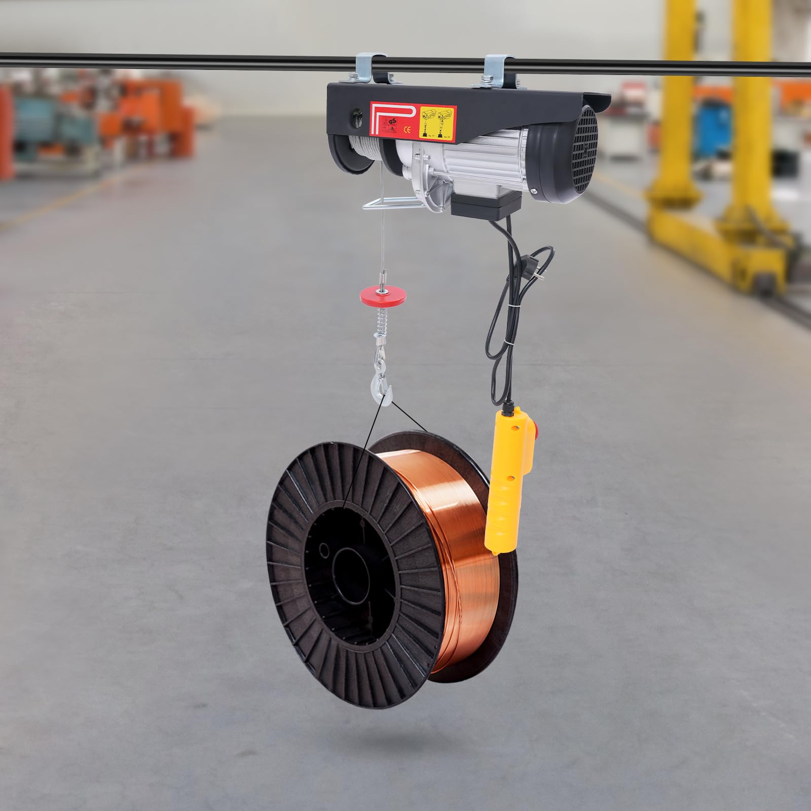 Elektrischer Flaschenzug Hebezug Seilhebezug mit 1050W Aluminiummotor, Elektrohebezeug Seilzug Motorwinde Kettenzug mit Stahldrahtseil, Elektrische Flaschenzugsystem mit Kabelfernbedienung