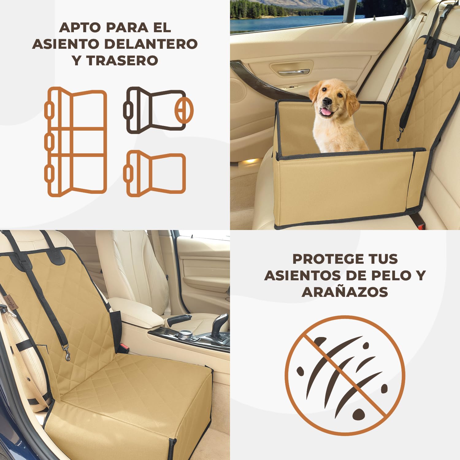 Wuglo Asiento de Coche para Perro Extra Estable - Transportín para Perros pequeños y medianos - Paredes reforzadas y 3 Cinturones - Impermeable para Asiento Delantero o Trasero