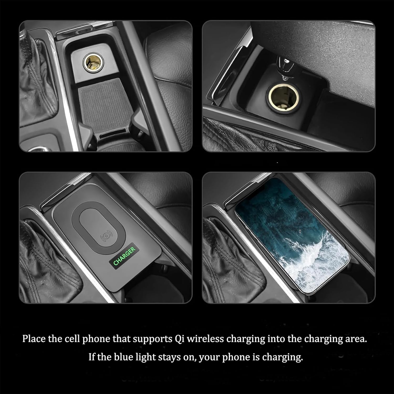 Car Wireless Phone Charger for Volvo 2014-2025 XC90 XC60 V90 V60 S90 S60 with QC 3.0 and USB Port Center Console Accessories Charging Pad (with Light)
