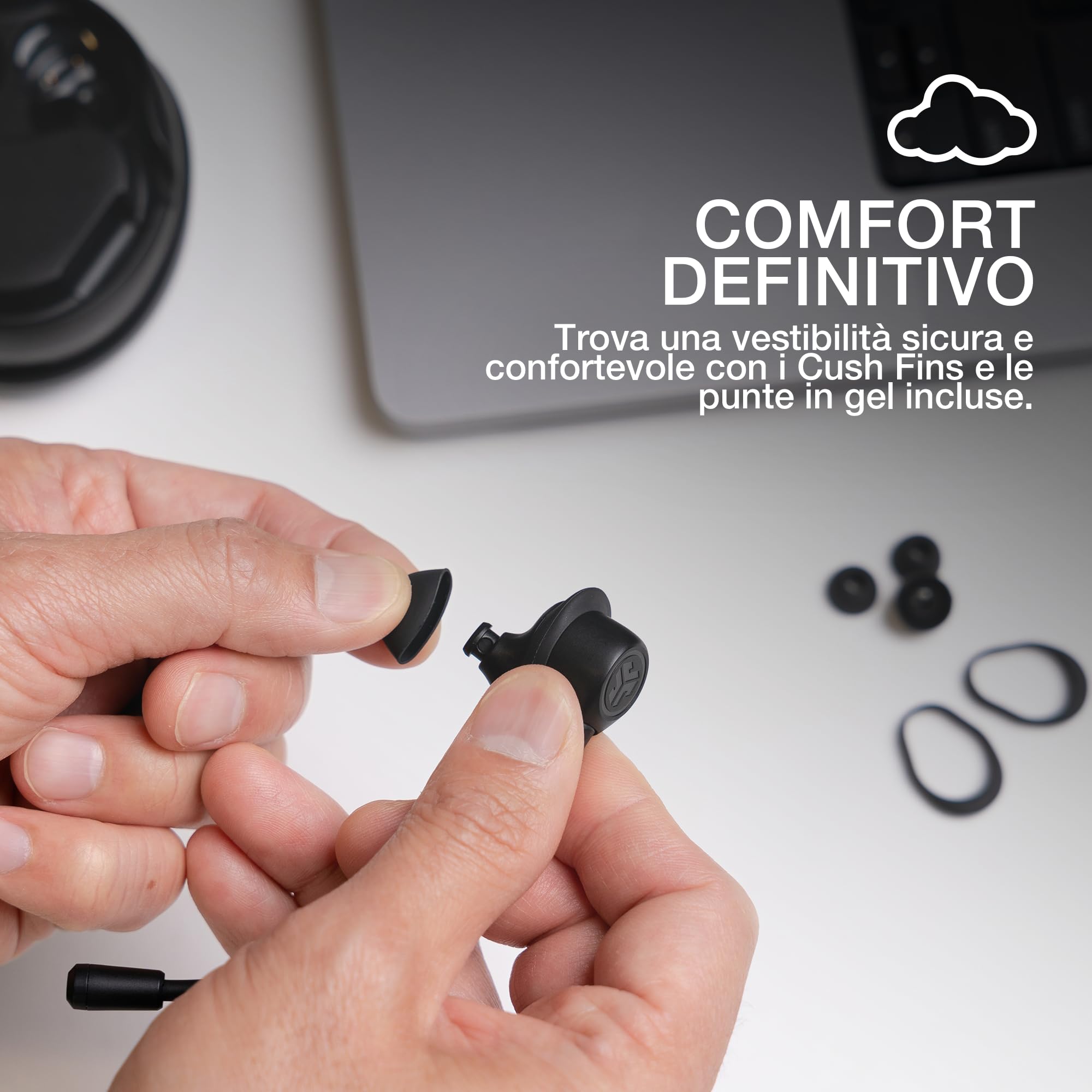 JLab Work Buds Cuffie Bluetooth, Auricolari Bluetooth, Cuffiette Piccole In Ear con Microfono, 55H+ Cuffie Senza Fili, Connessione simultanea a Computer e Telefono Cellulare