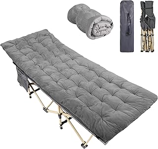REDCAMP Folding Camping Beds for adults, Heavy Duty Sturdy Camp Bed with Thick and Soft Mattress, Stronge Thicker Tubes Sleeping Bed Outdoor Travel Office, Grey with Thicker Pad