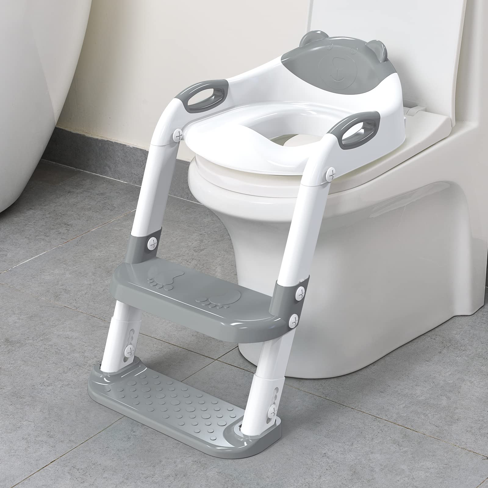 SKYROKU Potty Training Seat with Step Stool Ladder, Toddler Potty Seat for Kids and Toddler Boys Girls, Splash Guard and Safety Handles (Grey)