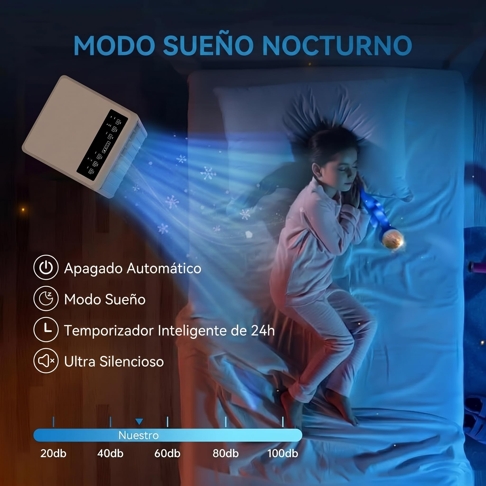 Garvee Aire Acondicionado Portátil 9000 BTU 3 en 1, Climatizador Refrigeración Ventilador Deshumidificador 35L/día, Bajo Consumo Modo Sueño Temporizador 24H, Mando a Distancia y Kit Ventana, Blanco