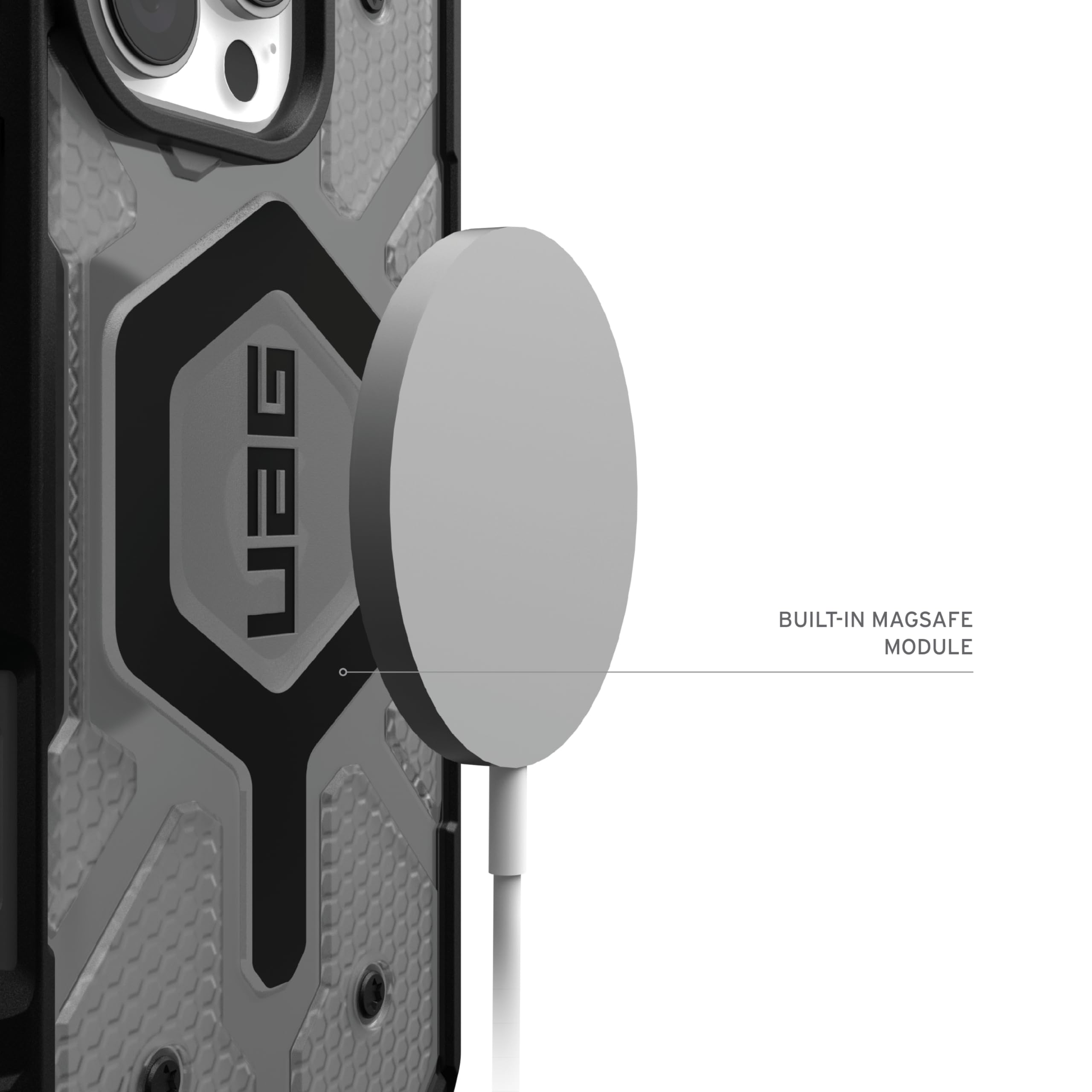 Urban Armor Gear Funda Pathfinder MS Compatible con Apple iPhone 16 Pro Case (Carga inalámbrica/magnética Compatible, protección contra caídas estándar Militar) Ceniza (Gris Transparente)