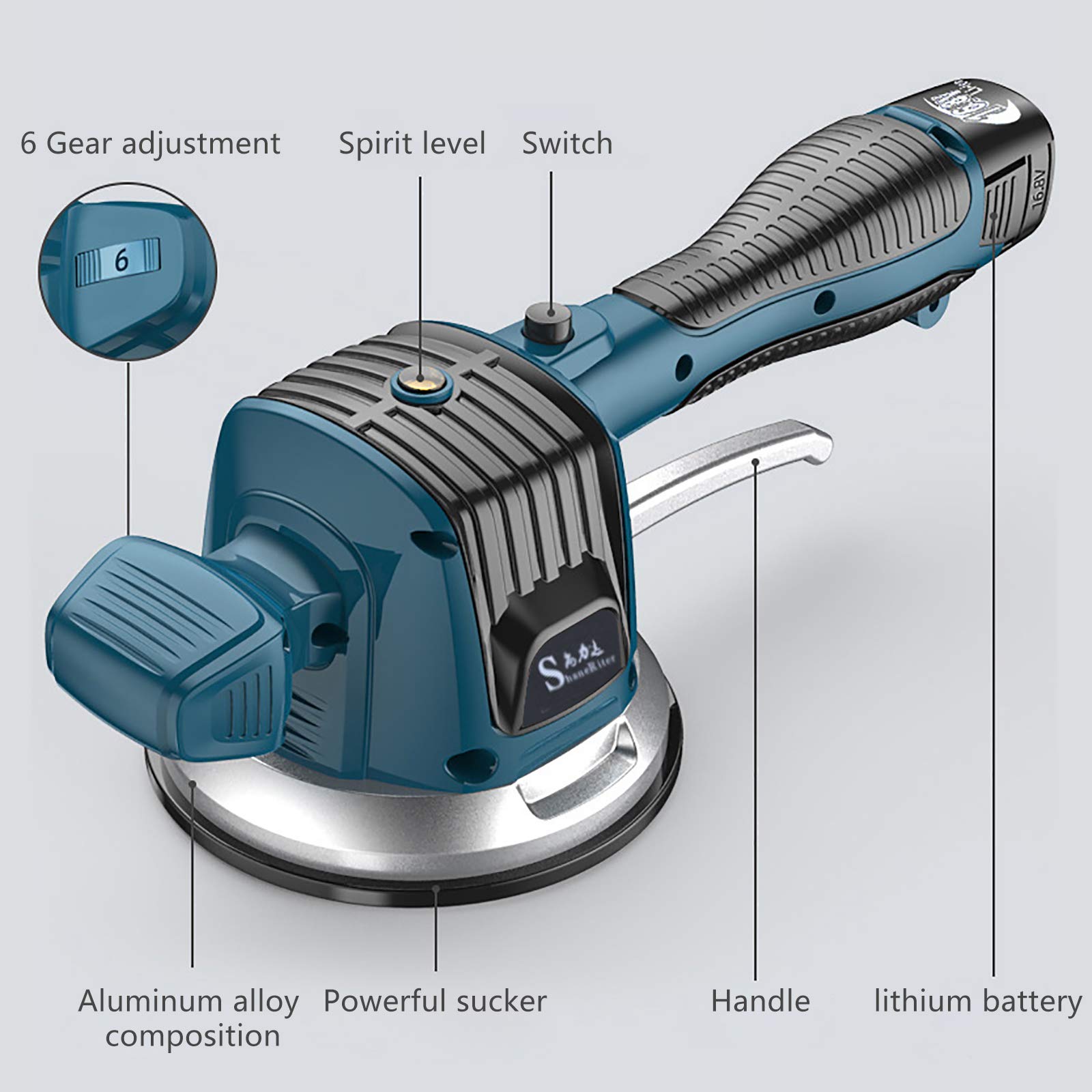 Fliesenvibrator, Fliesenfliesenmaschine 100 kg Superstarke Adsorptionskapazität 6-Gang Einstellbar Eingebauter Lithium-Akku, Fliesen Fliesenmaschine Fliesen Vibrationsgerät