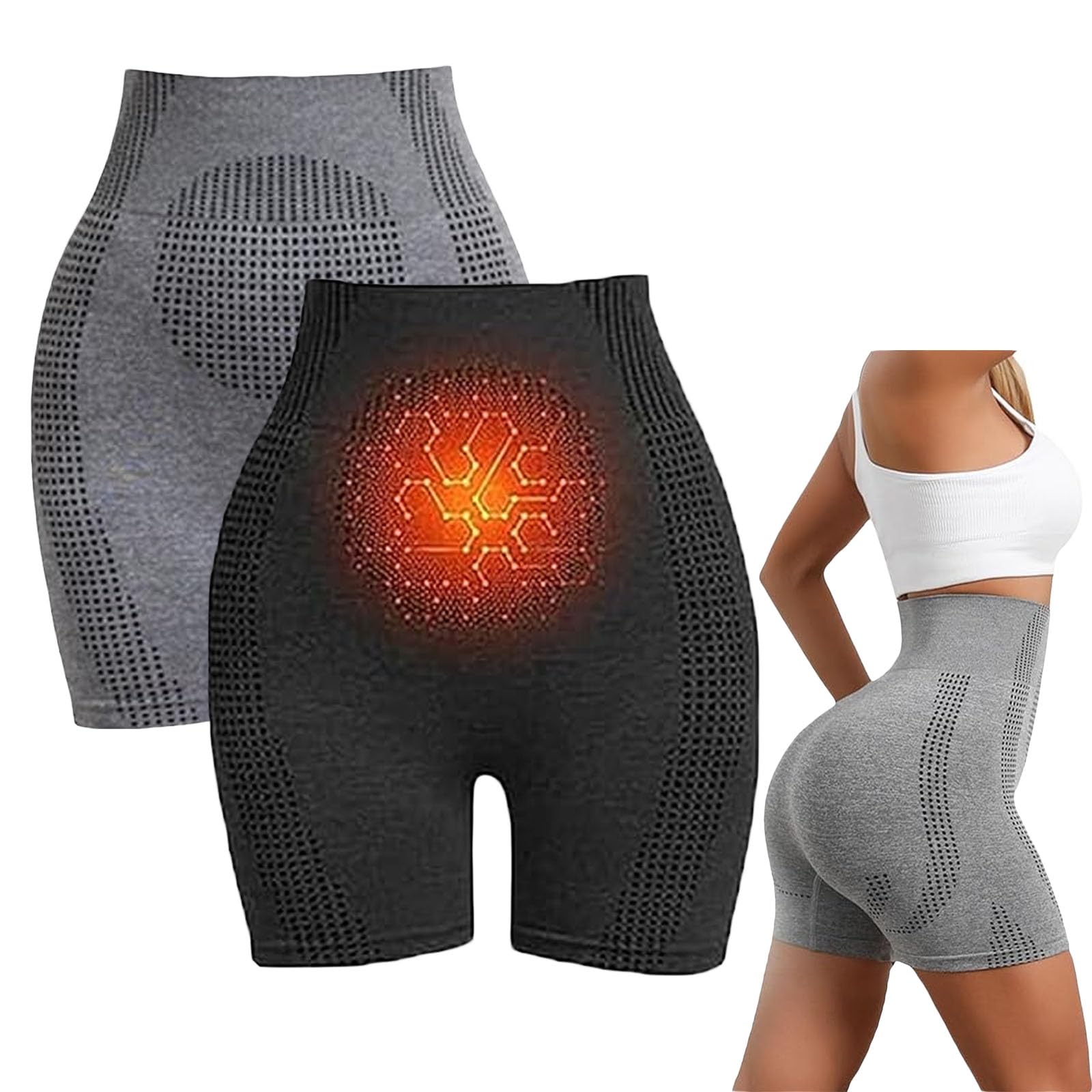2Pcs Shaping Shorts Micro-Vibration Massage Module Ion Fiber Repair Shaping Shorts for Women Black Gray S