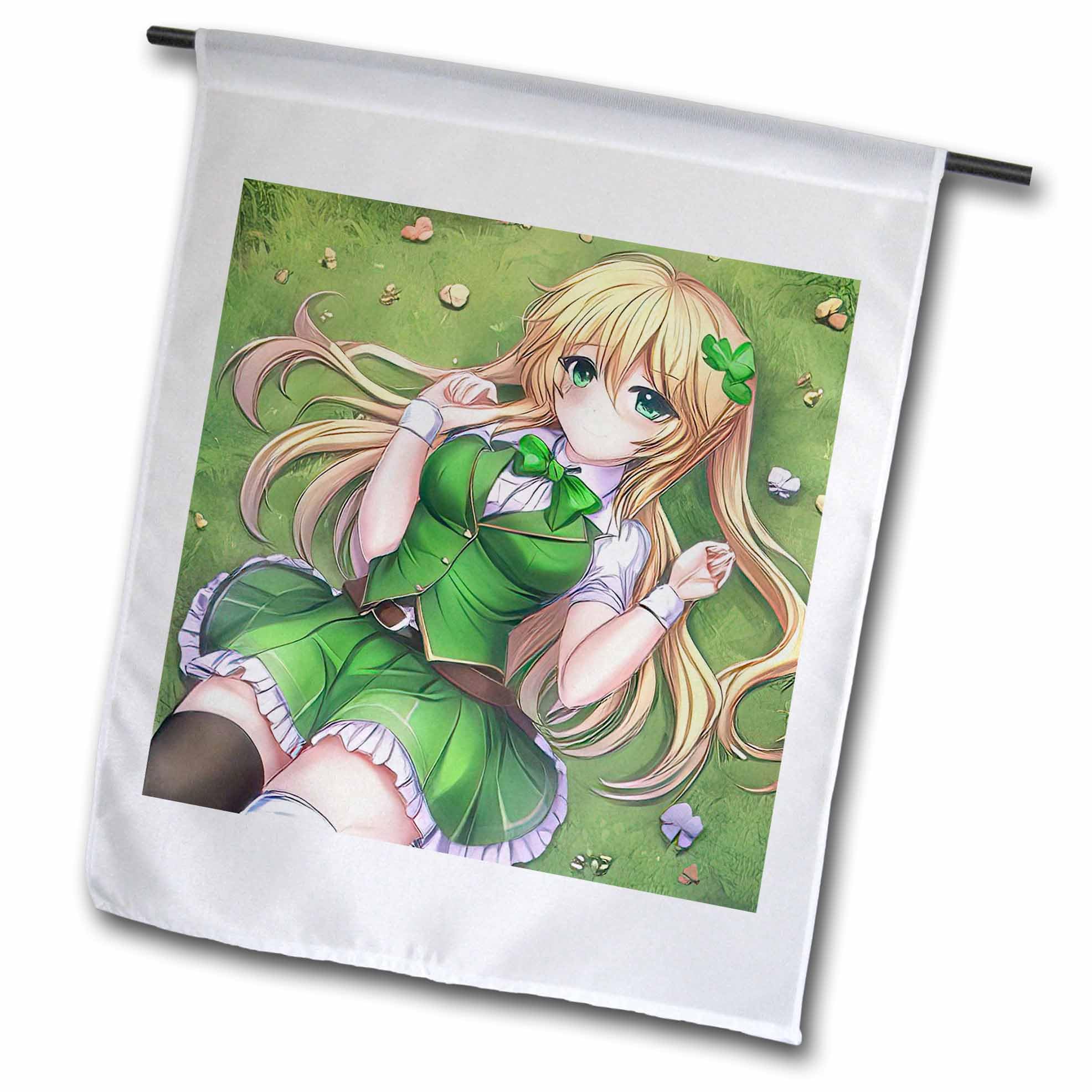 3dRose Irish elf blonde girl lays on the green grass, enjoys spring sun gift - Flags (fl-376619-1)