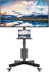 BONTEC Mobile TV Stand avec rangement Pegboard pour TV 32-65 pouces, supports, réglable en hauteur mobile TV Panier sur roues en métal avec plateau & Gestion des câbles,Pendant jusqu'à 88 C'est vrai. Max VESA 400x400mm