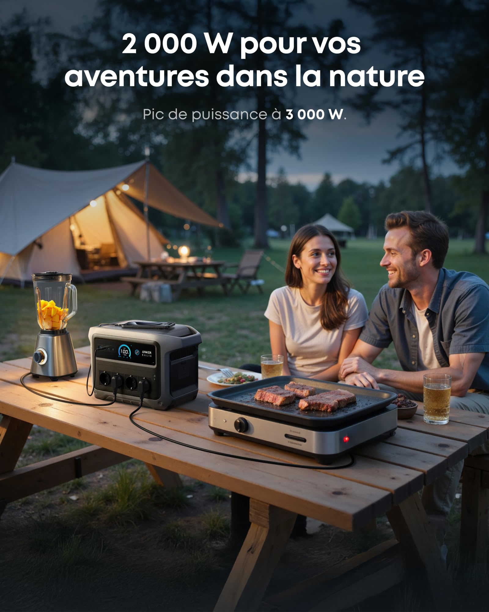 Station électrique portable Anker SOLIX C1000 Gen 2, générateur solaire 2 000 W (pic 3 000 W), charge totale en 49 min, batterie LiFePO4 1 024 Wh, pour les coupures de courant et le camping