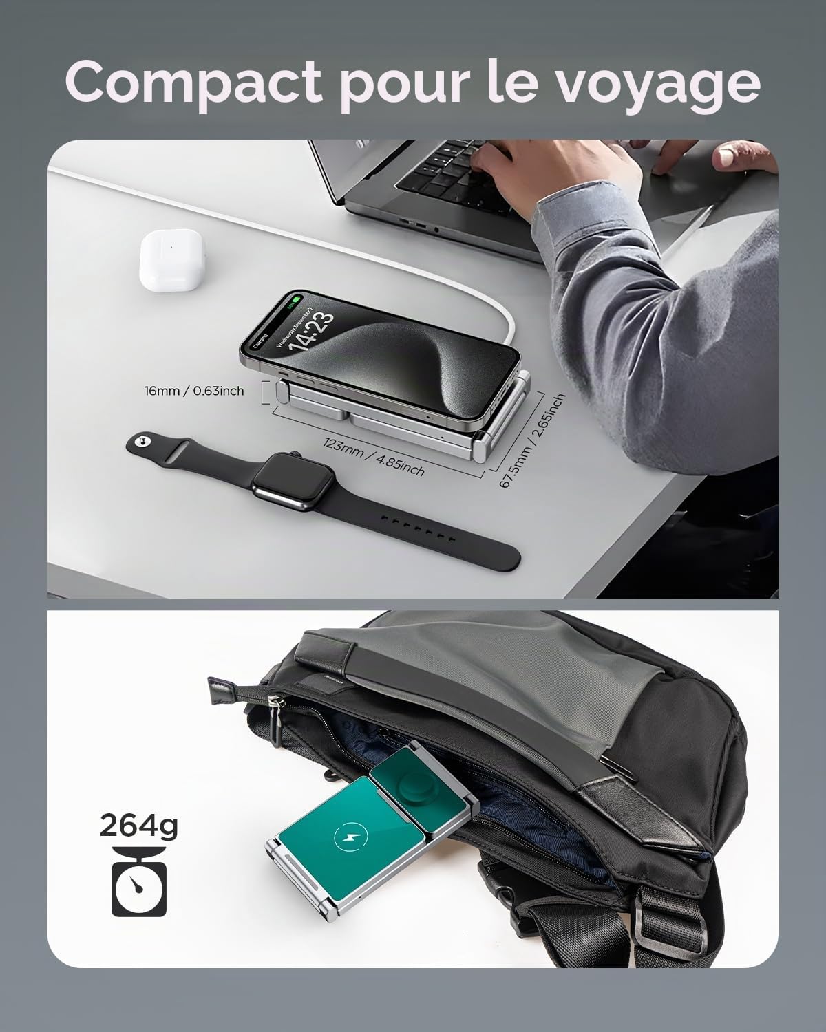 3 en 1 Chargeur sans Fil Pliable en Alliage de Zinc[Compatible avec Le Chargeur Magsafe],Station de Recharge magnétique pour iPhone 15/14/13/12 Série,pour AirPods,iWatch-Vert