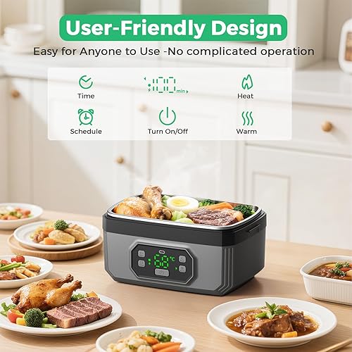 Miniatura 3 de Lonchera eléctrica inalámbrica para adultos, lonchera autocalentable de 24000 mAh y calentador de alimentos portátil de 1.6 L con calefacción