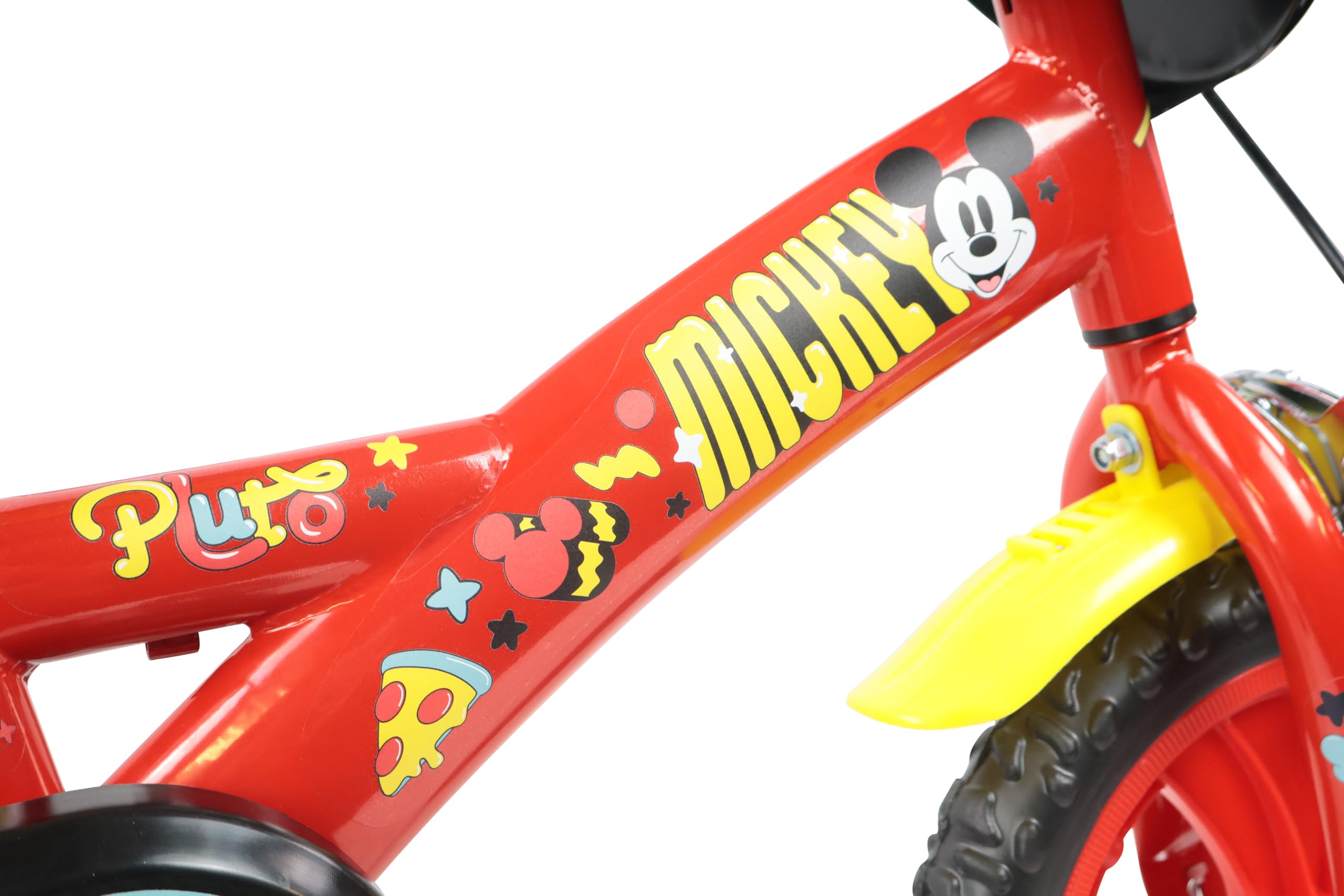 Denver Bike Bicicletta Bambino 12 Pollici Licensed Mickey, 2-4 Anni, Rotelle Removibili, Freno Anteriore Caliper, Telaio Acciaio, Ruote EVA Antiforatura, Borraccia e Scudo