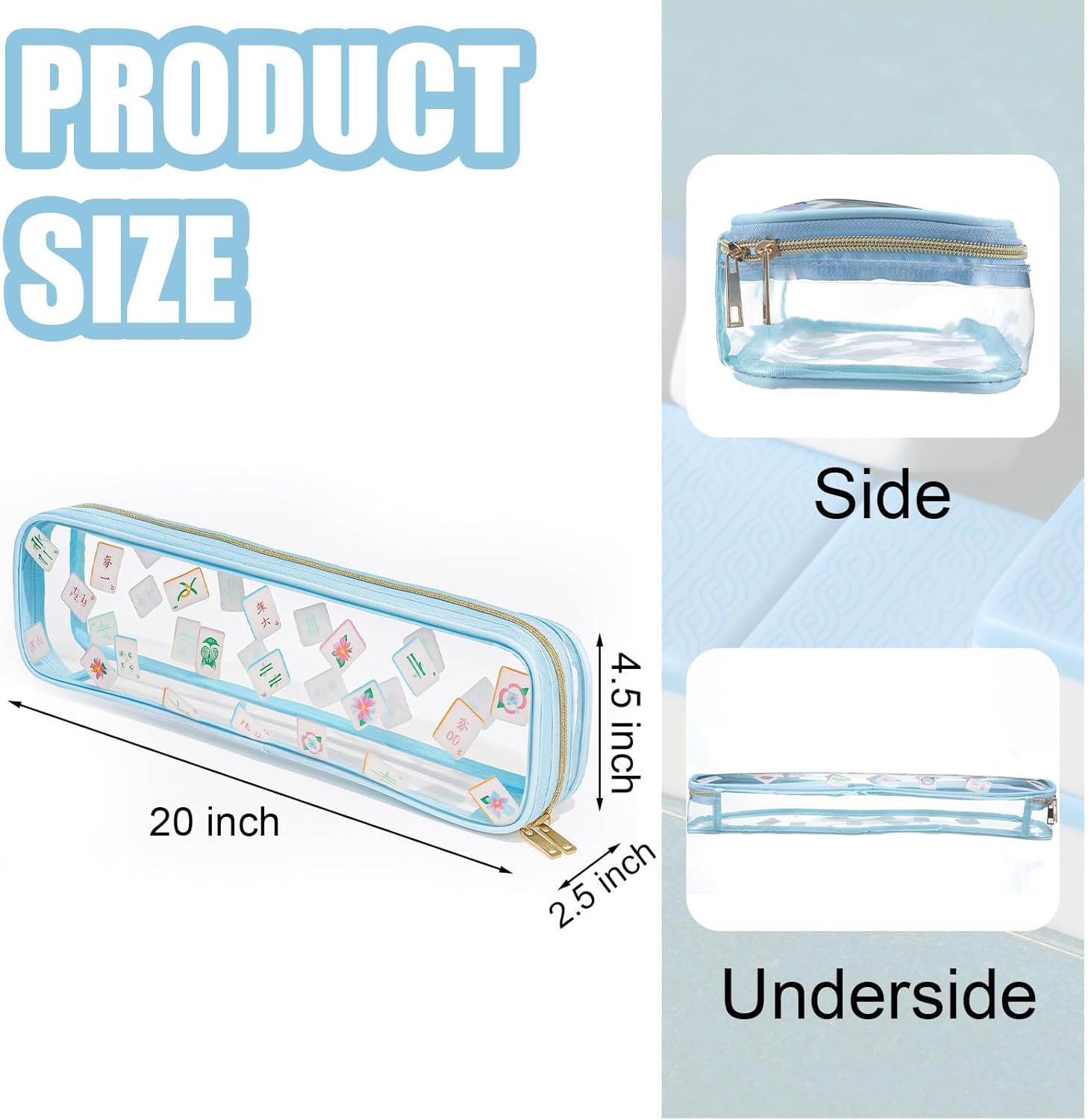 Mahjong Tile Bag Mahjong Racks for Tiles and Pushers Waterproof Mah Jong Game Tile Zippered Case Accessories PVC Clear Mah Jong Gifts, Empty Bag Only, 20 x 4.5 x 2.5(Classic Style)