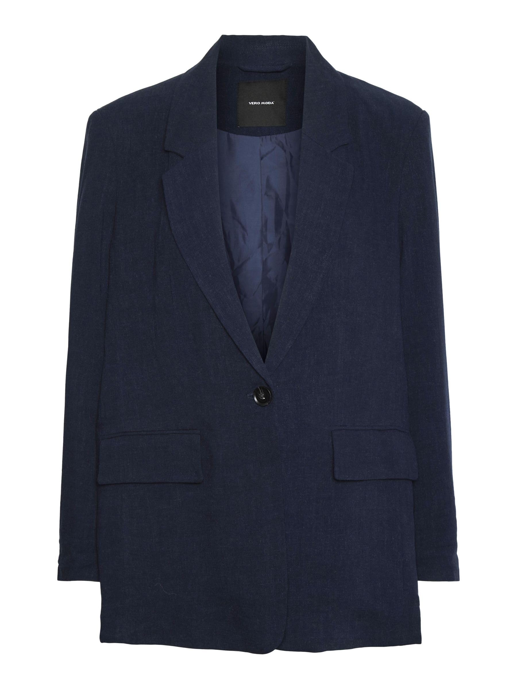 VERO MODA Women's VMLUCYVER LS Linen Blazer Blazer, Navy Blazer, S