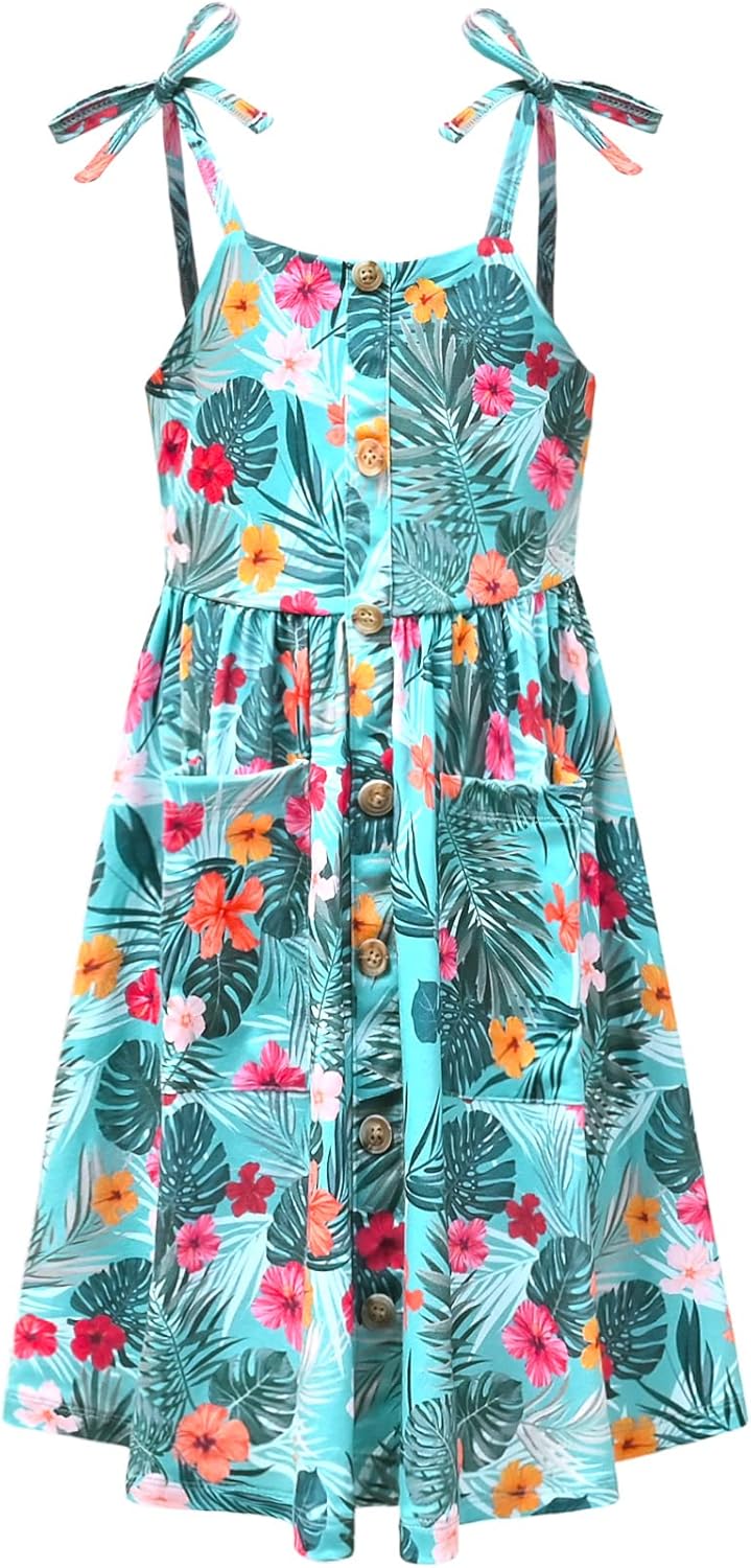 Perfashion Girls Cotton Dresses Sleeveless/Long Sleeve Crew Neck 4-13Y