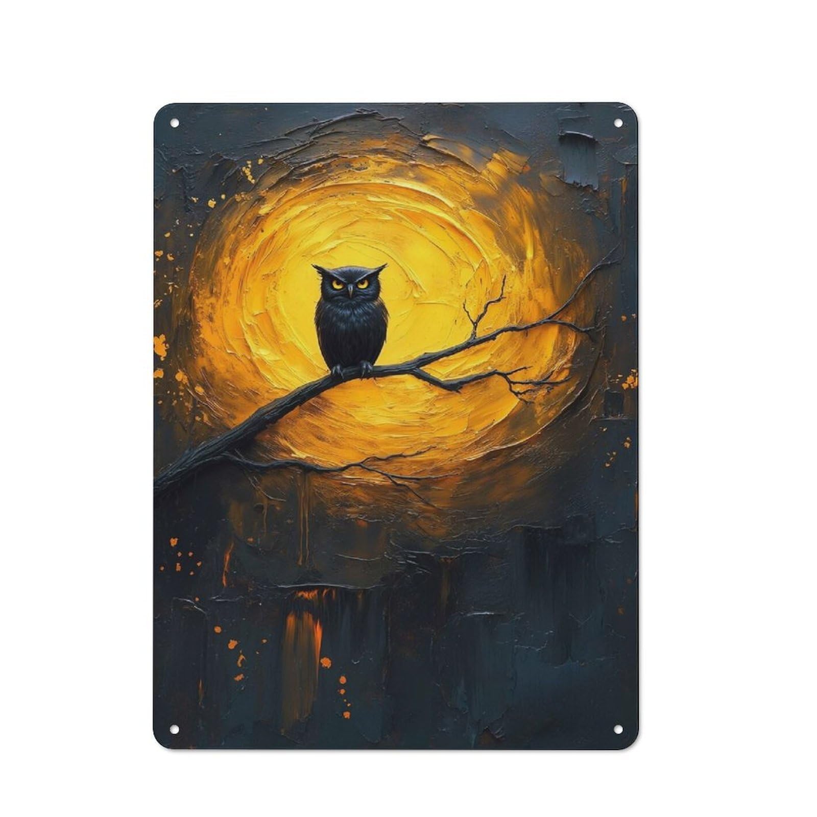 Junmoney Style-5 Metal Plaque With Owl Perched On Branch, Full Moon Design 40X30cm, Retro Kitchen Wall Decor For Bakery, Diner, Cafe Or Family Room