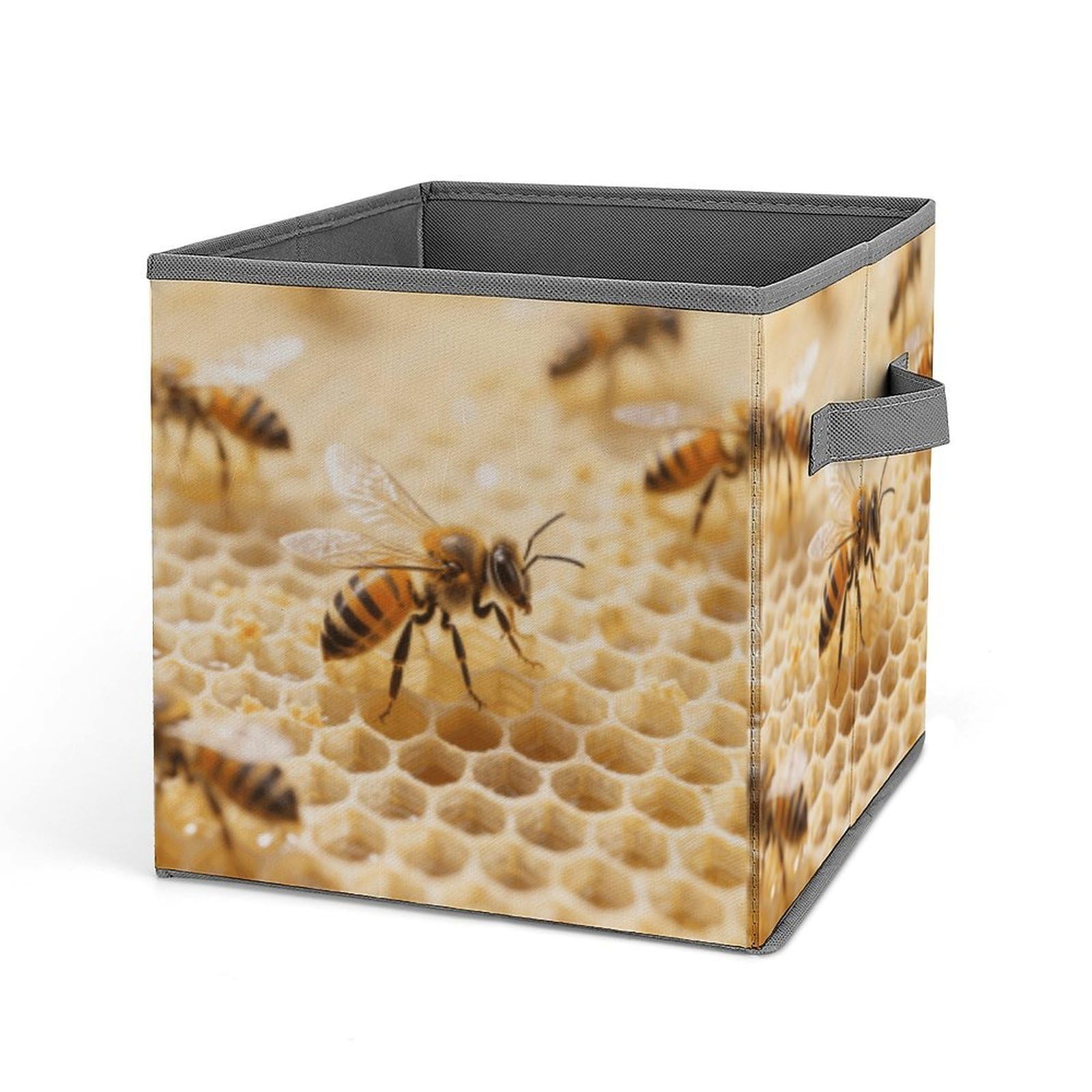 DWVTSLH Honeycomb Orange Bee Cube Storage Bins with Handle, Foldable Storage Cubes, 11 Inch Large Storage Baskets, Washable Fabric Closet Organizer for Shelves, Decorative Clothes Storage Boxes
