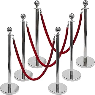 LAZ Crowd Control Barrier Stanchions Barrier Poles Posts Queuing Pole Retractable Belt Set of 6 Pieces (3 Set) (Color : Silver)