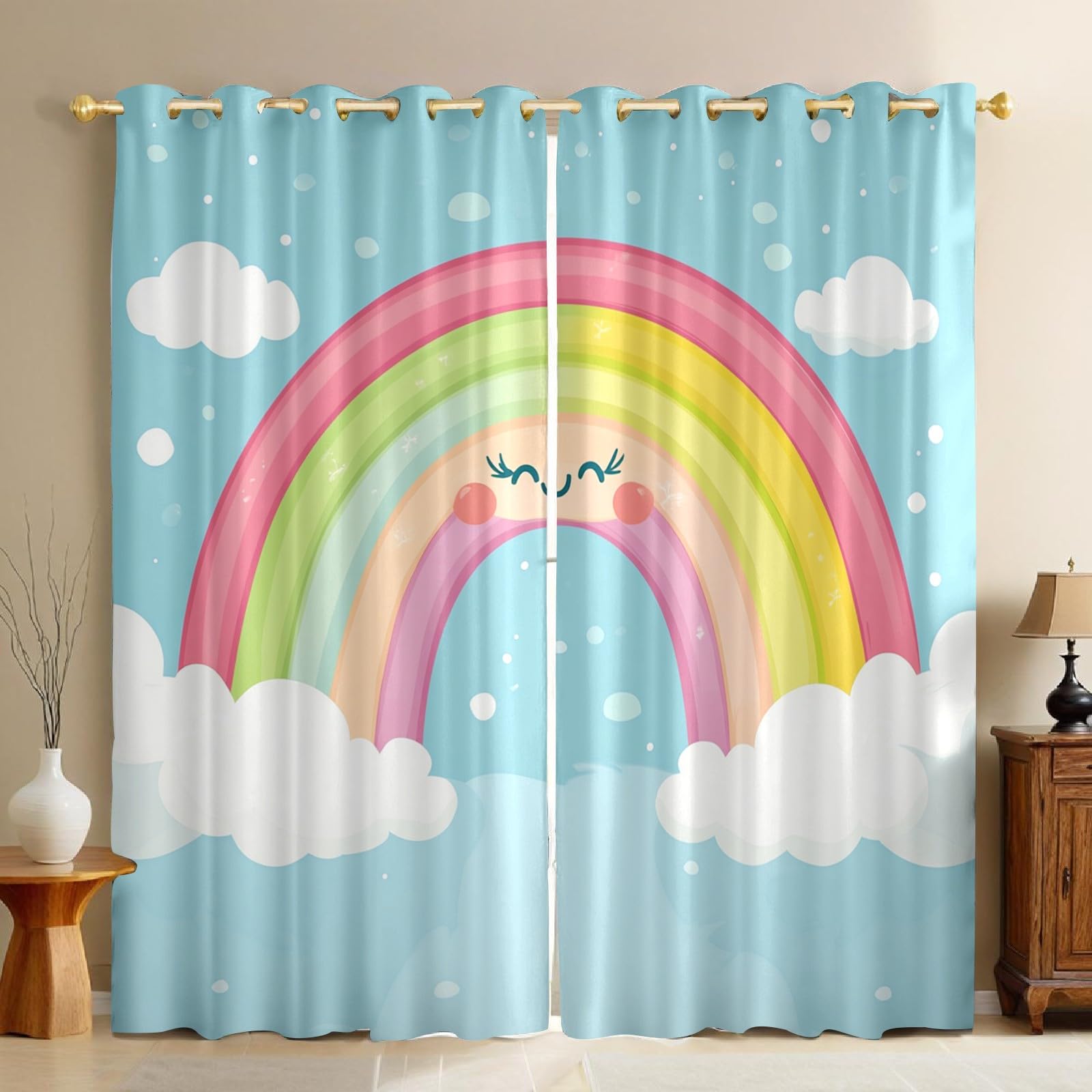 Rideau occultant jaune pour chambre d'enfant et salon ambiance rainbow cosy