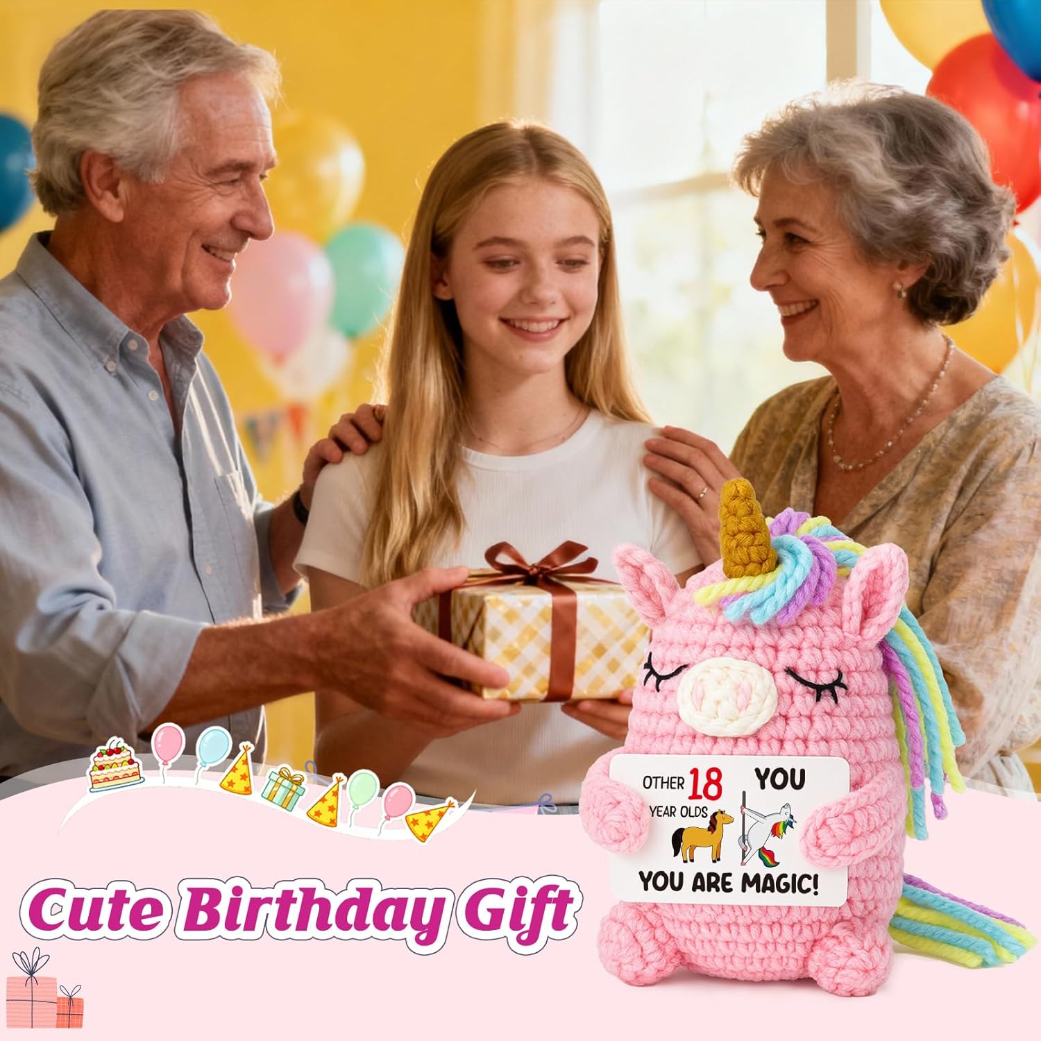 18th Birthday Gift for Girl — Pink Crochet Unicorn 4", Handmade Amigurumi Plush, “You are Magic” Card, Cute Stuffed Animal Desk Decor for Teen Daughter Granddaughter Niece - Image 5