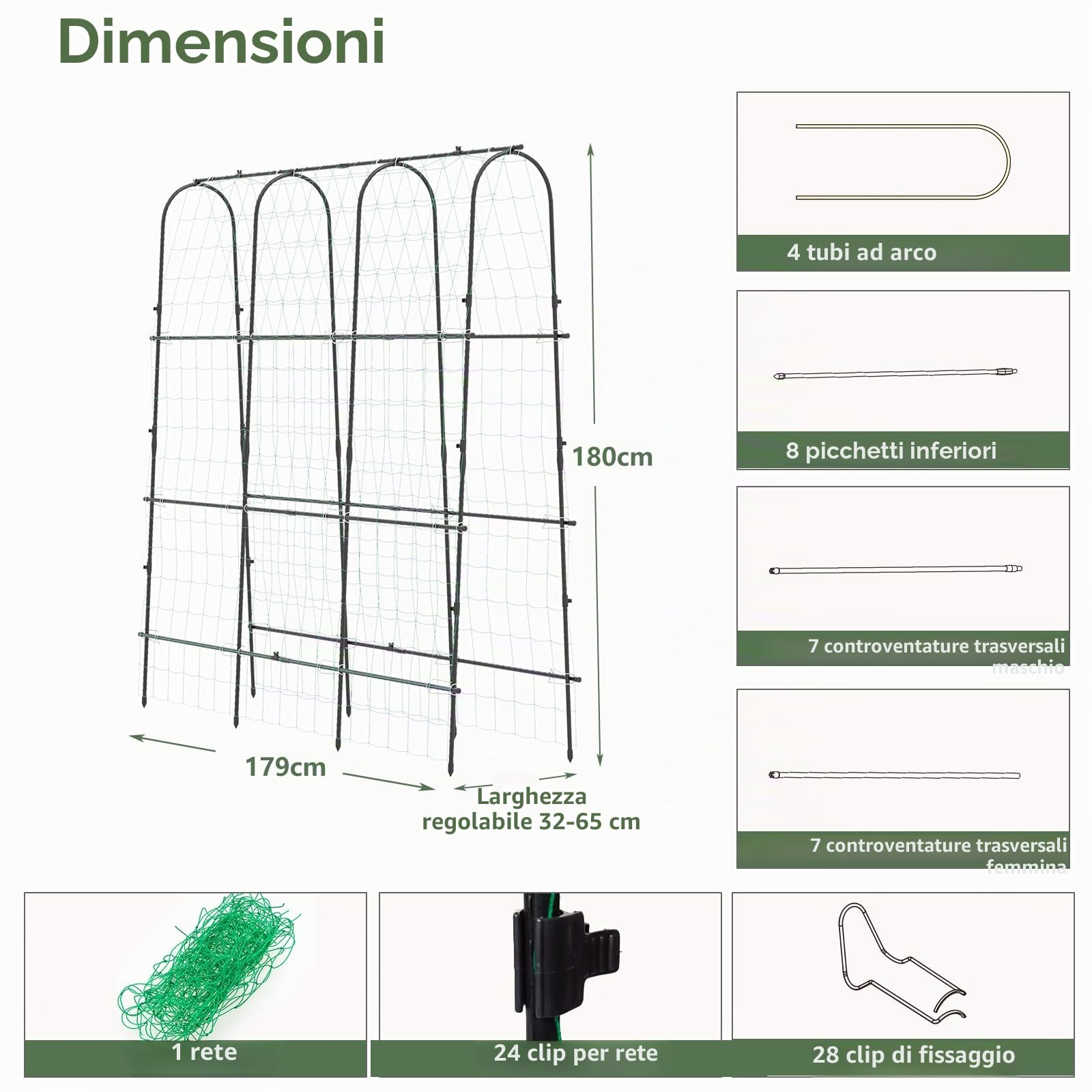 HOMASIS Traliccio per Rampicanti con Rete, Arco da Giardino con Struttura in Metallo, Supporto per Piante Rampicanti, Arco per Esterno, Nero e Verde (181 x 230 cm (L x A))