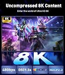 UANTIN USB C à HDMI 2.1 Câble 8K@60Hz, 4K@144Hz/120Hz 48Gbps, HDCP2.3, Dynamique HDR, Type C à HDMI Cordon tressé [Thunderbolt 3/4/5 Compatible] pour iPhone 16, MacBook Pro/Air, Dell, HP, Surface, 6FT