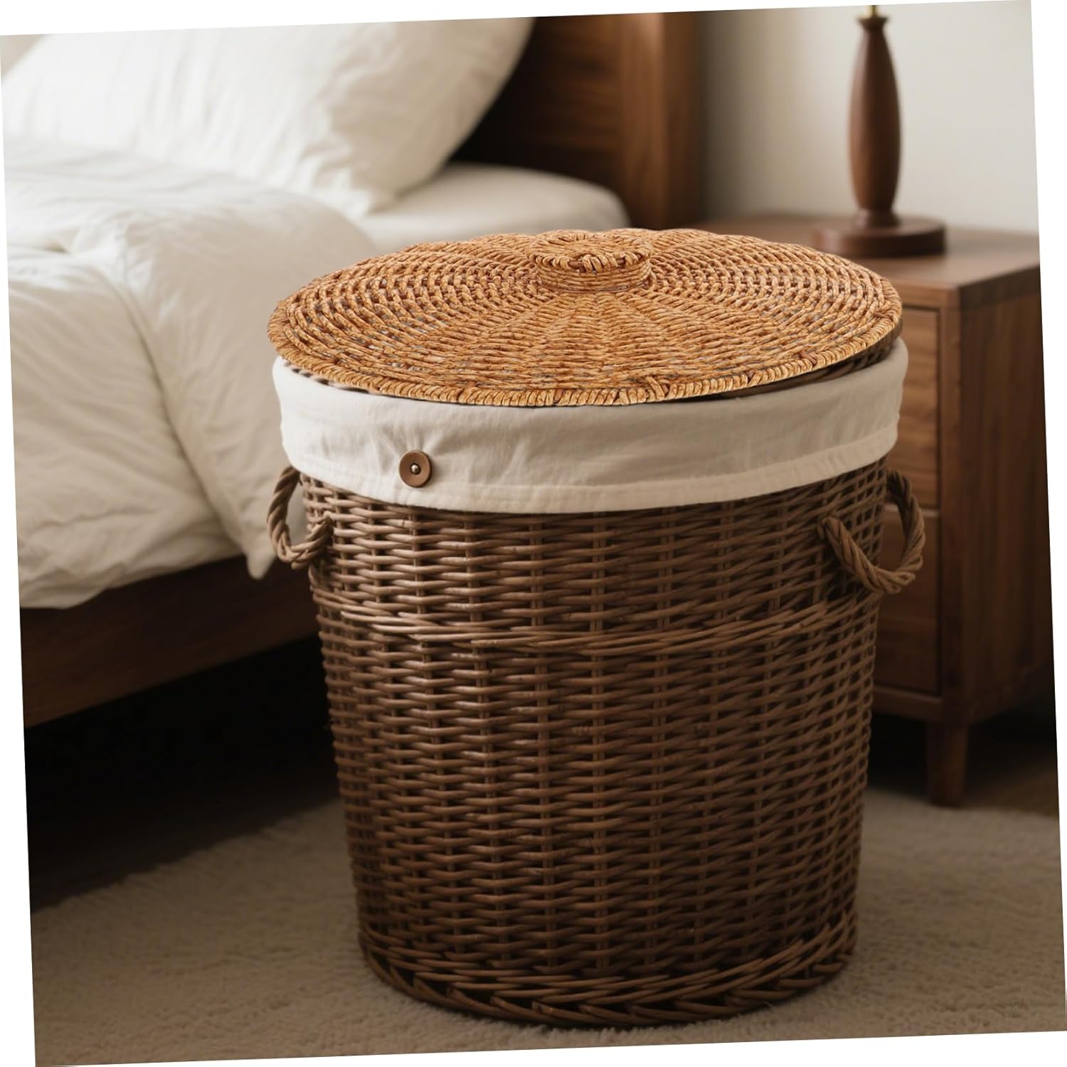 Happyyami Handwoven Decorative Storage Basket Lid Artisan Plastic Cover for Picnic Laundry and Home Decor Versatile Replacement for Woven Hampers and Bins