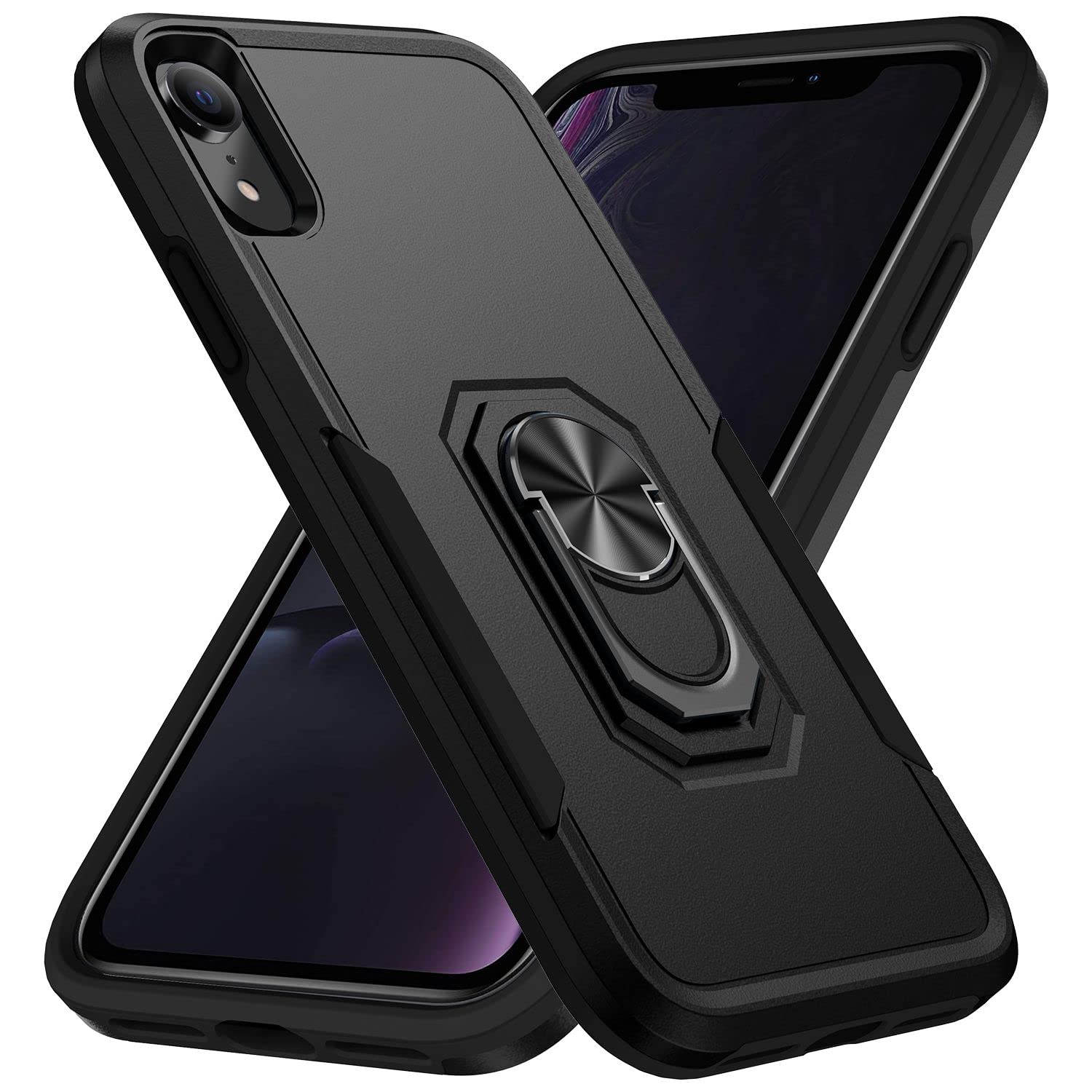 Pirum Polycarbonate Compatible For Apple iPhone Xr Case With Stand,Heavy-Duty Military Grade Shockproof Phone Cover With Adjustable Ring Kickstand-Black (B09ZDKZPP5) Amazon Price History, Amazon Price Tracker