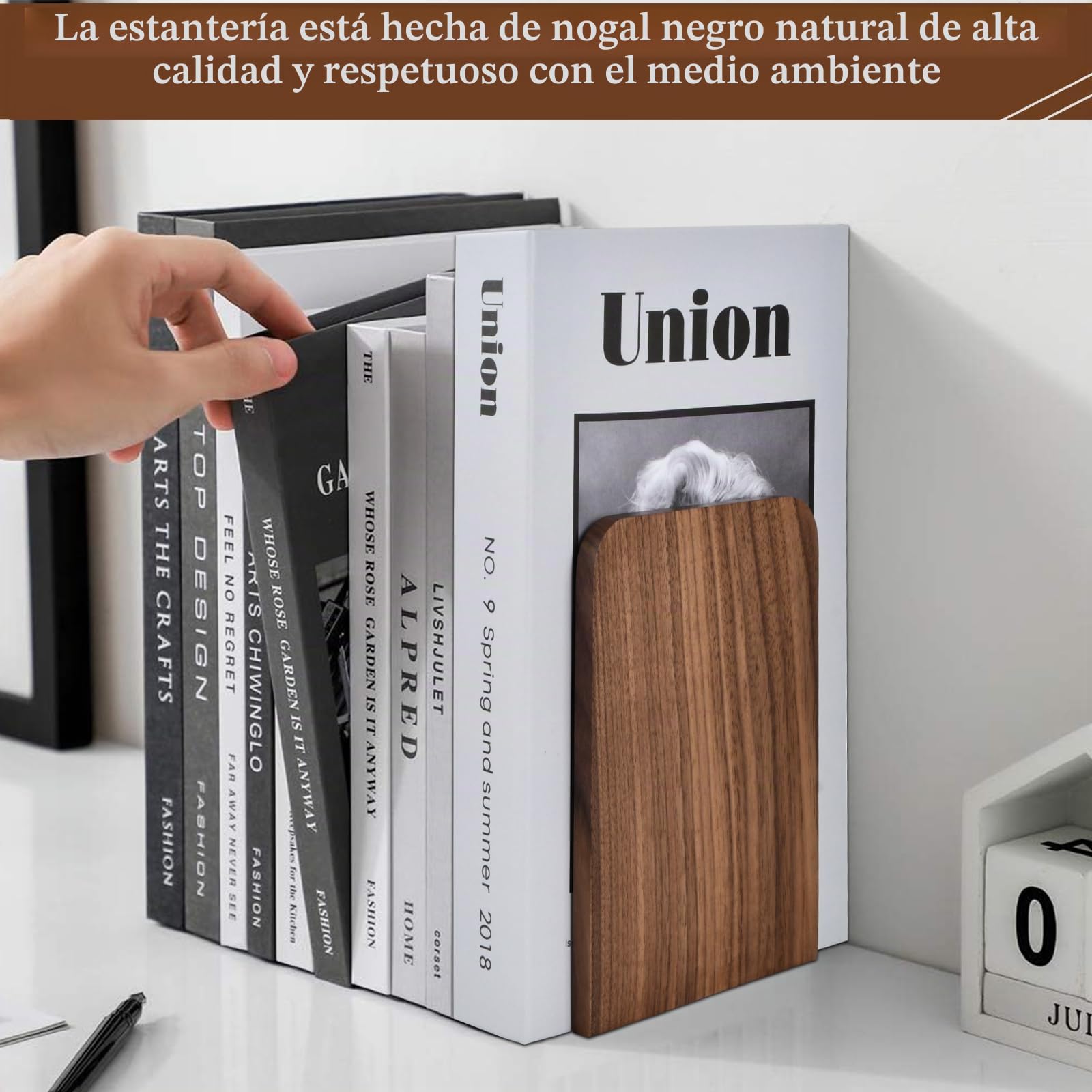 2 PCS Sujetalibros de Madera de Nogal, 13x8cm Simple Sujetalibros Organizador y Soporte, Decoración Extremos de Libros para Estantes en Casa, Oficina, Biblioteca, Escuela