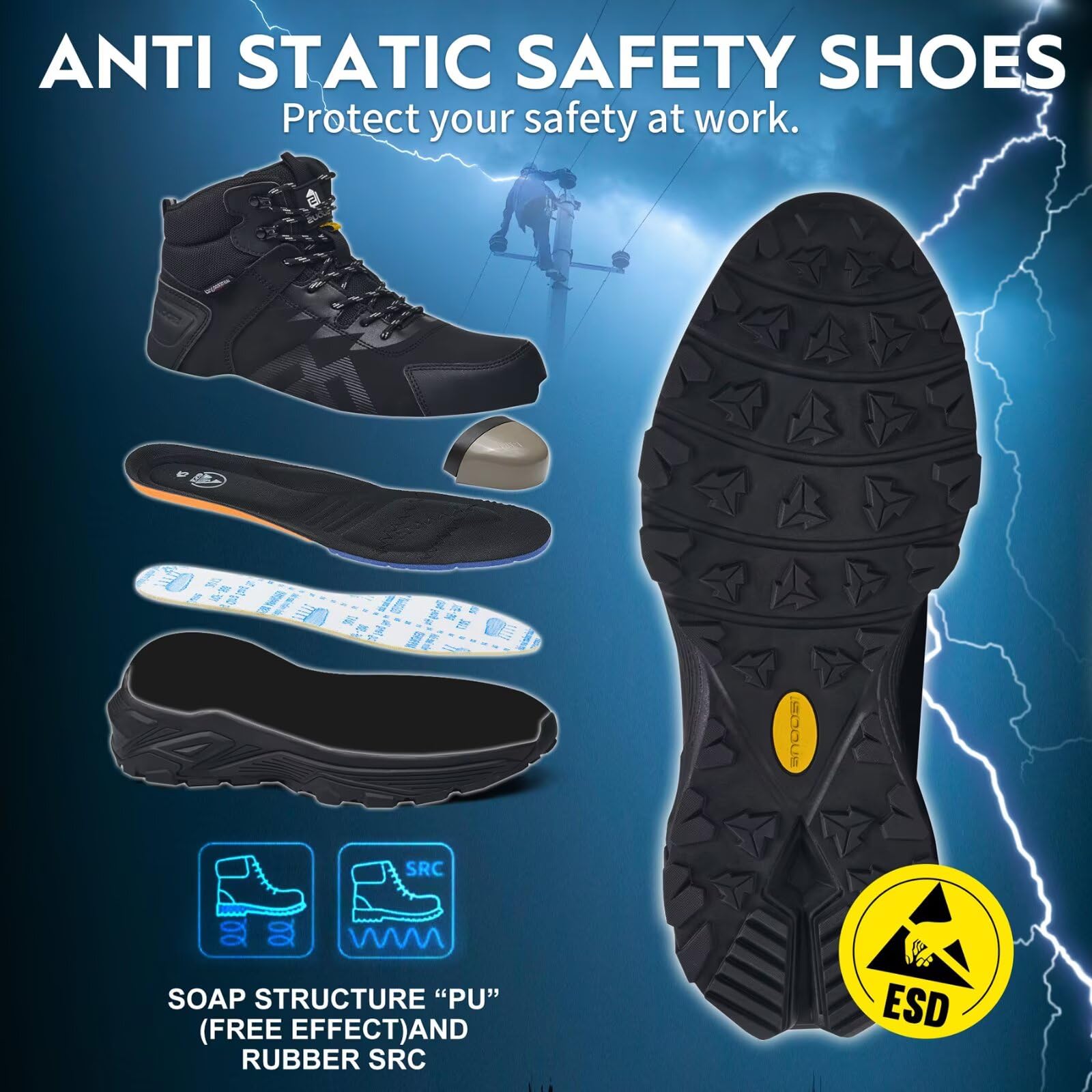 Botas de Seguridad para Hombre S3 Impermeable Zapatos de Seguridad Mujer Altos ESD Ligeros Botas de Trabajo Antiestático