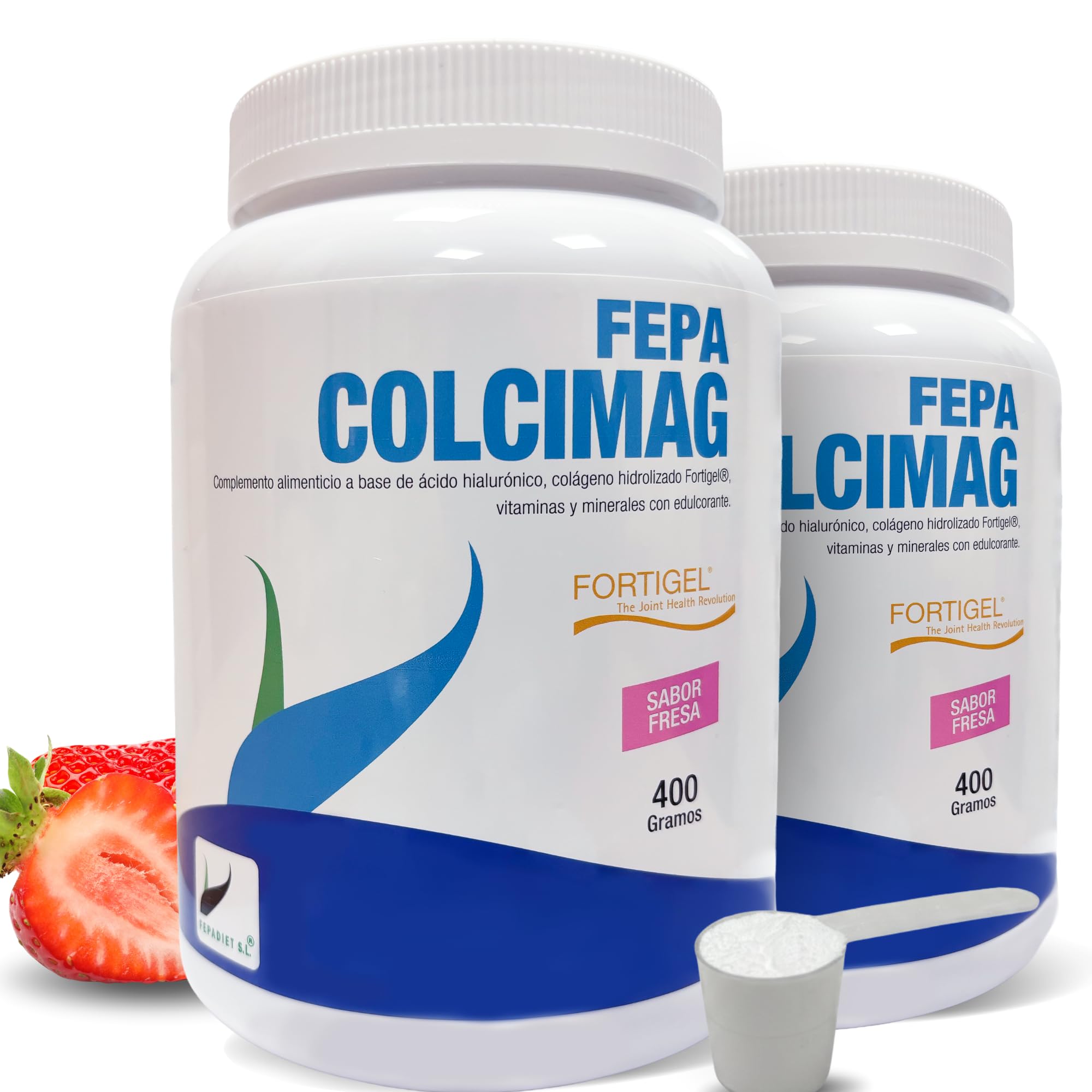 Colágeno Hidrolizado con Magnesio – FEPA Colcimag 400 g Pack de 2 – Complemento Alimenticio Diario en Polvo con Ácido Hialurónico y Vitamina C - Mantenimiento de Huesos y Articulaciones – Fepadiet