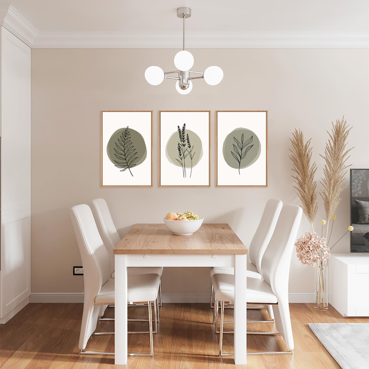 TOARTi Sage Green Leaves Framed Canvas Wall Art Set, Nature Boho Botanical Wall Decor, Modern Minimalism Leaf Wall Painting,Mid Century Plant Art Prints for Living Room Bedroom Farmhouse 12x16inchx3 — view 6