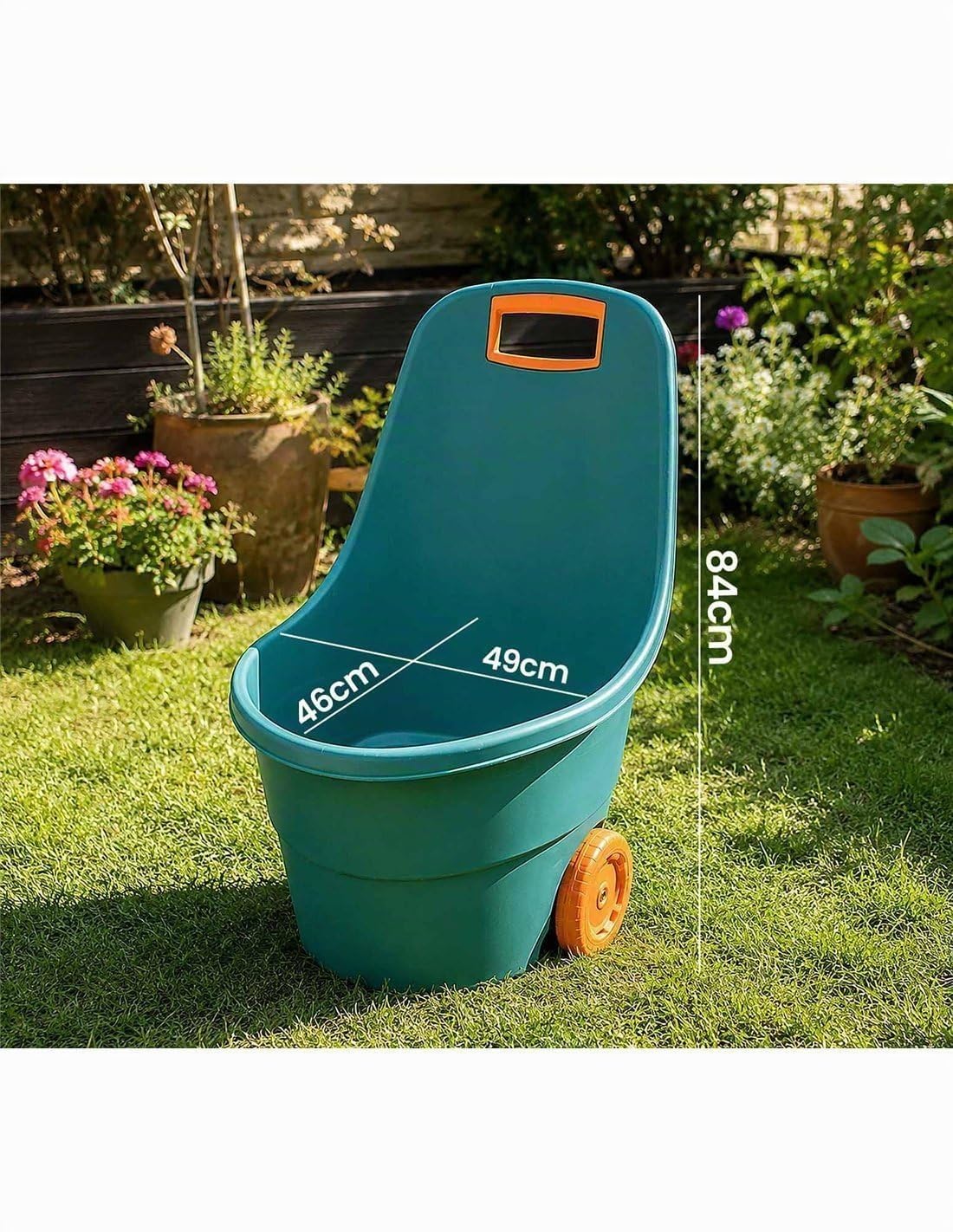 JARDIN202 - Carrito Multiusos de 68 litros Verde/Naranja Jardín, Recolección y Transporte, PVC de Alta Resistencia | 68 litros