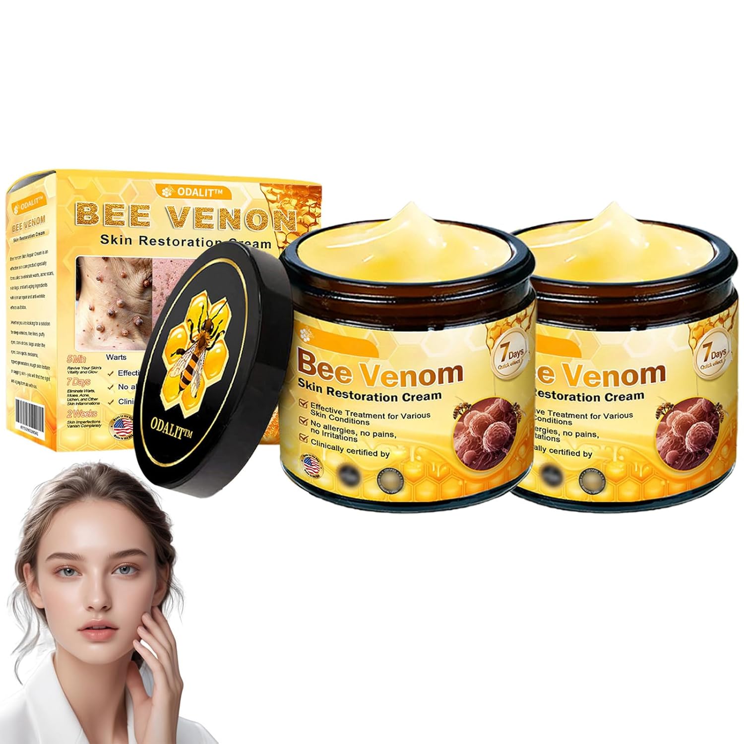 ODALIT Bee Venom skin Restoration Cream,Bee Venom Skin Treatment Cream,Effectively Reducing Blemishes,Firms and lifts skin(2PCS)