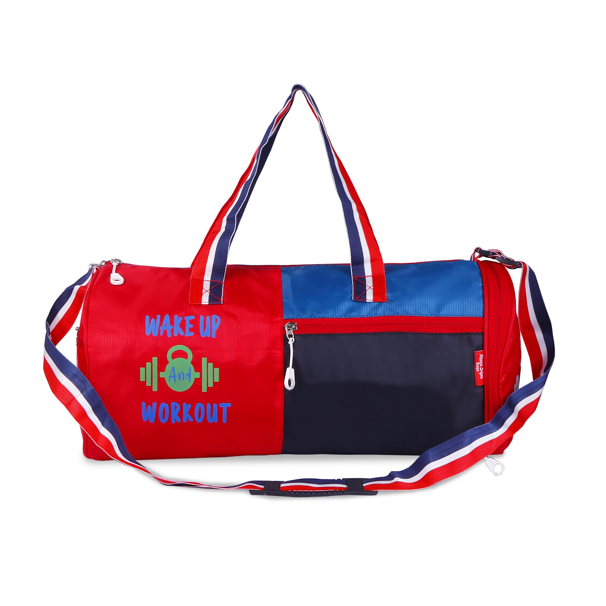 risen style Gym Duffel Bag with Workout Design, Water-Repellent Fabric, Lightweight, Red and Navy Blue, Tough Stitches-picture-12