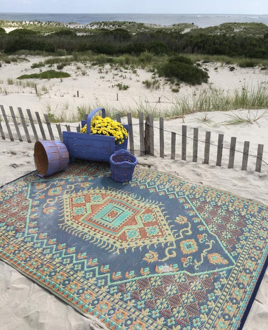 Mad Mats Traditional Outdoor Rug, Reversible Plastic Mat (4' x 6', Oriental Turkish - Plum)