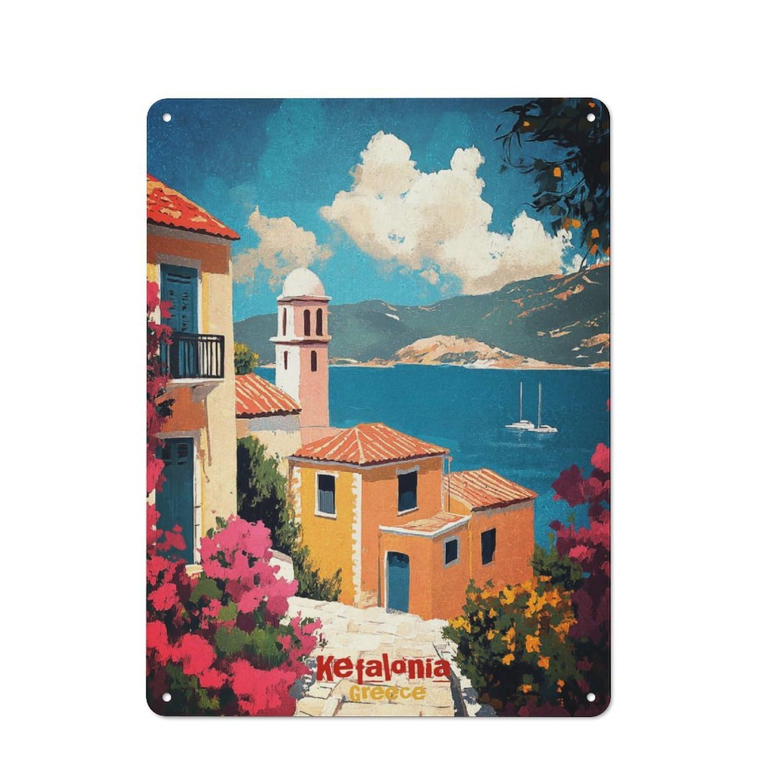 Junmoney Style Tin Wall Plaque 40X30cm With Kefalonia Greece Travel For Hallway Wall, Suited To Hallway Decor Lovers, For Retro Home Interiors