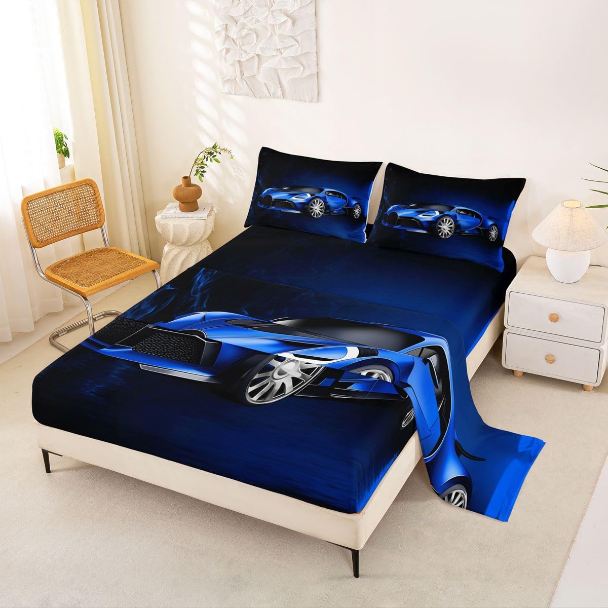Feelyou Sports Car Bed Sheets Blue Race Car Sheet Set for Kids Boys Girls Extreme Sports Bed Set Sheet Set Cool Speed Luxury Car Decor Sheets with 1 Pillowcase 3Pcs Bedding Twin