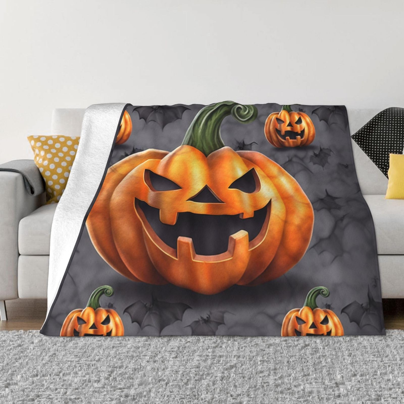 Couverture Halloween légère imprimé citrouille, idée cadeau automne