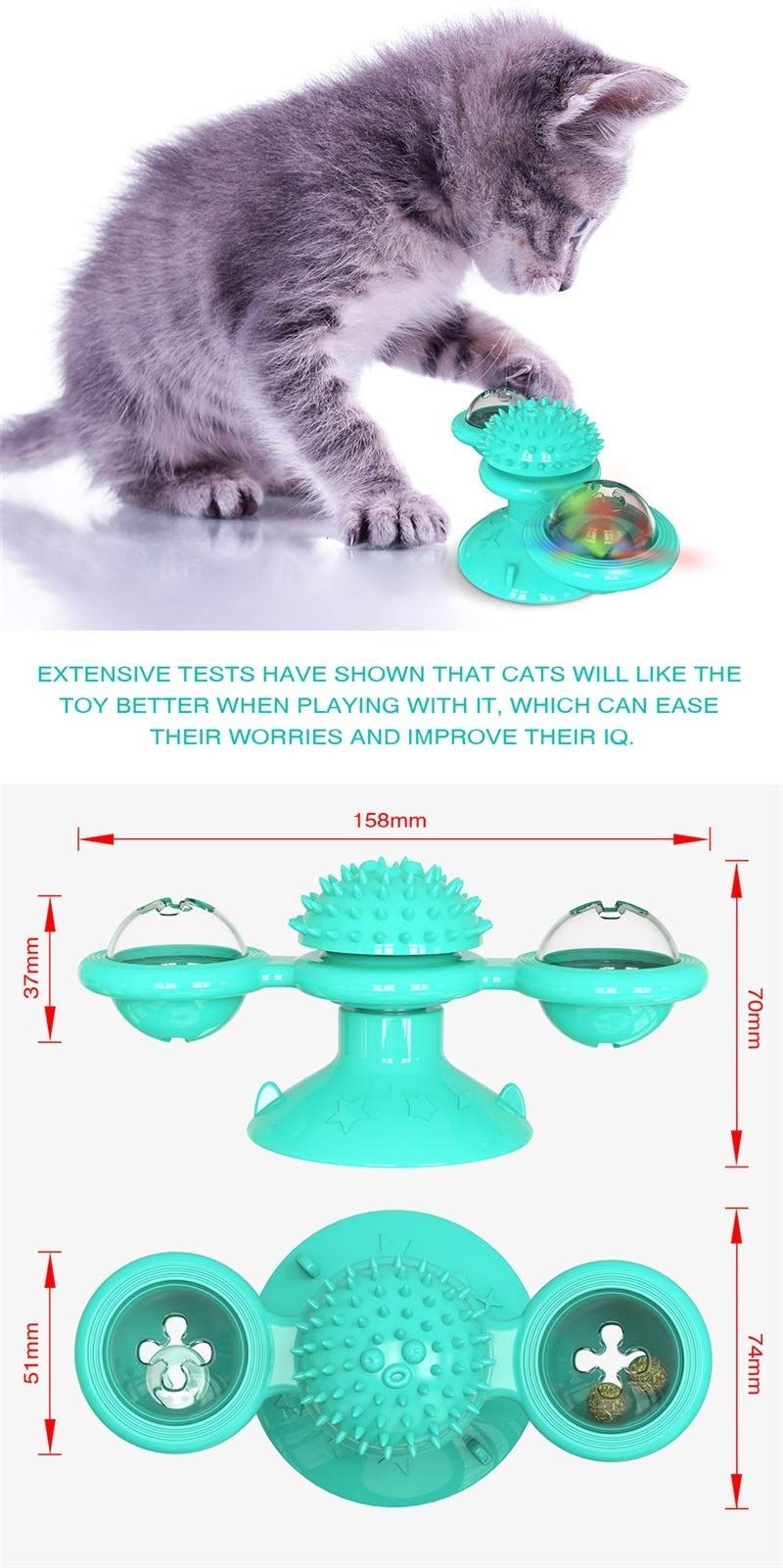 MU Gato Molino de Viento Juguete Divertido Masaje Gato Gato Rotatable Juguetes con Catnip Led Dientes de Bola Limpieza Productos para Mascotas para Dropshipping,Azul,sin Caja