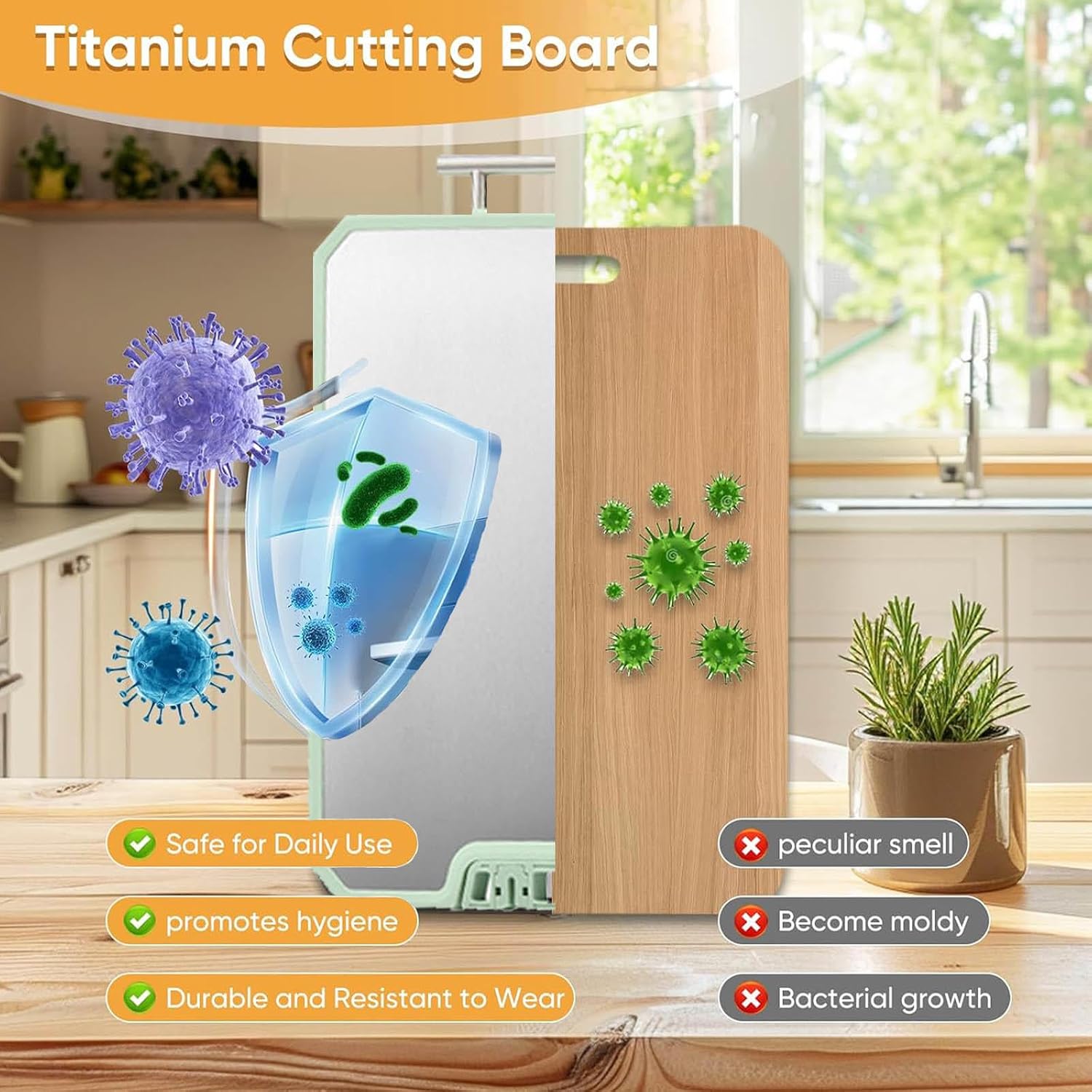 Titanium Cutting Boards Double-Sided Titanium/Wheat Straw, Large Size 15.7in×12in, Steel Cutting Boards for Kitchen Dishwasher Safe, Easy to Clean