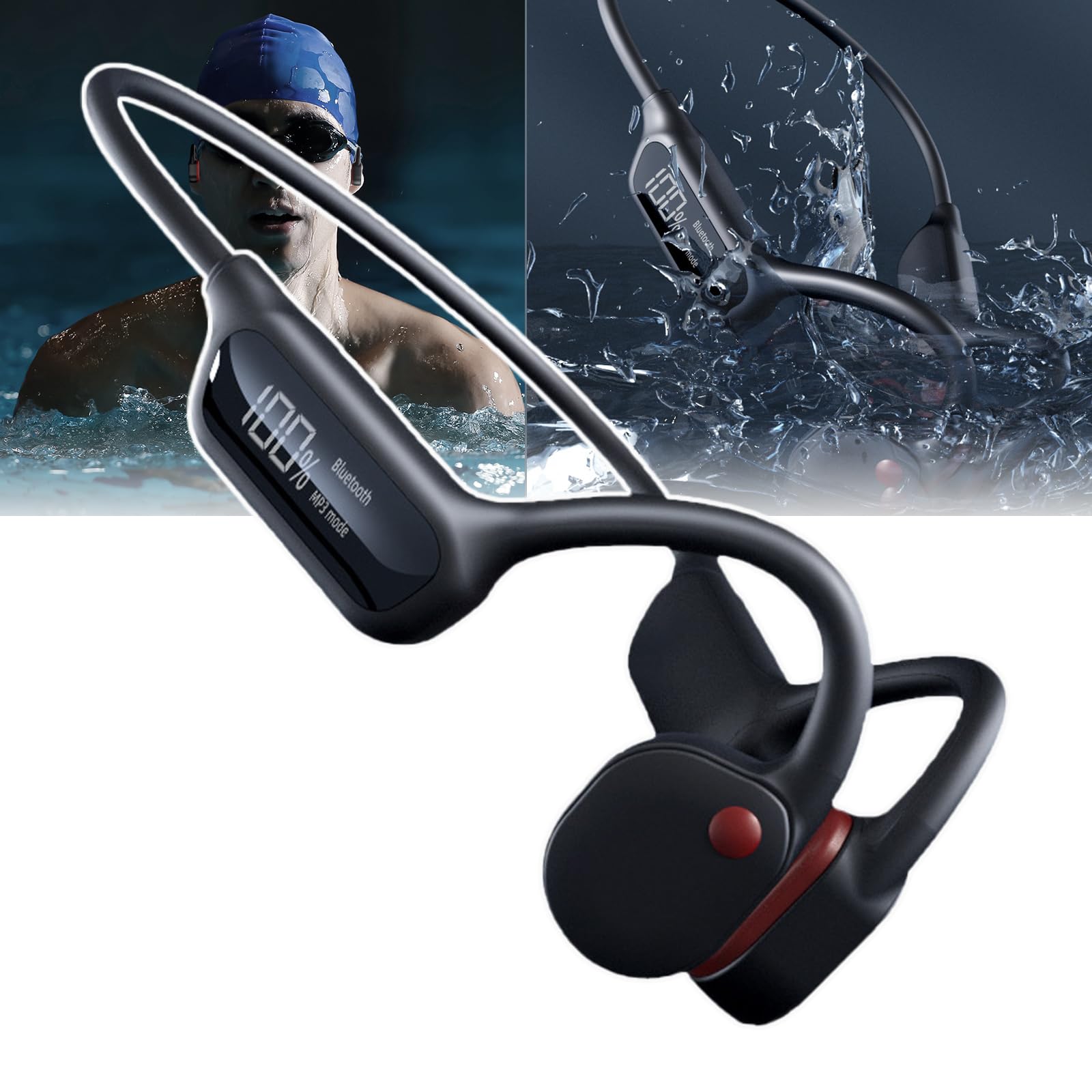 Słuchawki Bluetooth Z Otwartymi Uszami (wodoodporność 20 Metrów), Prawdziwe Przewodzenie Kostne/pływanie I Bieganie, 8 Godzin Pracy Na Baterii, 2 Godziny Ładowania,Black