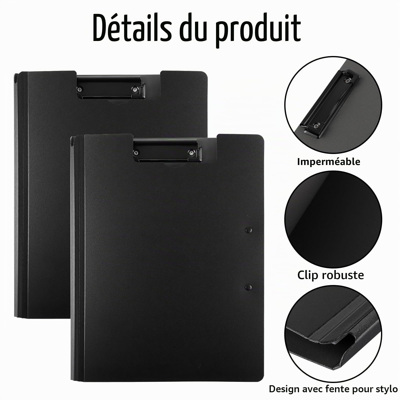 YAYODS Lot de 8 Porte-bloc A4 avec Couvercle - Clipboard Pliable à 360° avec Double Clip - Chemise à Rabat Rigide en PP Imperméable pour Bureau, École, Restaurant et Infirmière - Noir