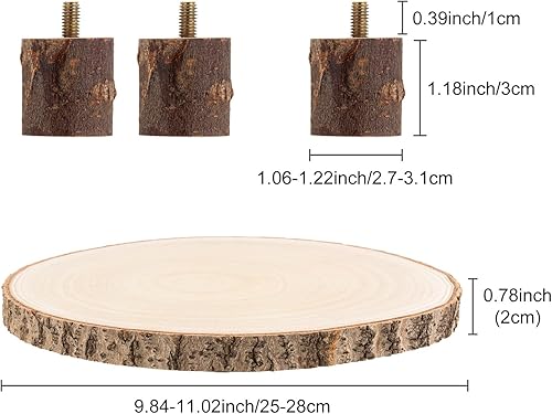 Miniatura 2 de Soporte de madera para tartas, rebanada de madera de 10 a 11 pulgadas con patas, soporte rústico para tartas, para centros de mesa de boda, fiestas