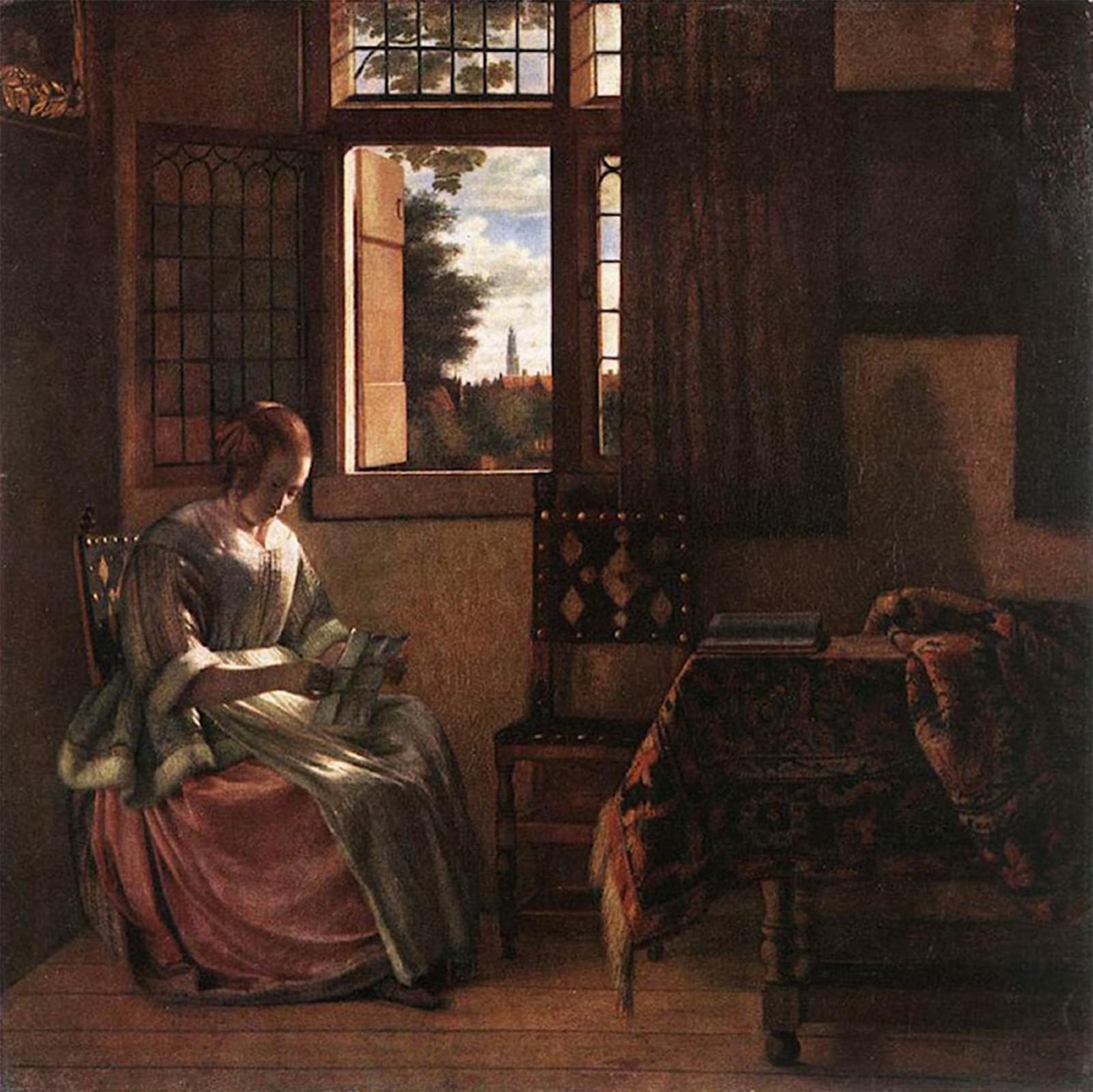 SERENDIPITP Abstract Painting Mural Print Picture Wall Decor Painting Woman Reading a Letter Pieter De Hooch Vintage Wall Artwork for Home Decor 60x90cm