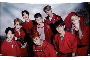 Stray Kids Tapestry Red : Music Group Stray Singer Kids Flag 3x5 Feet Home Decoration
